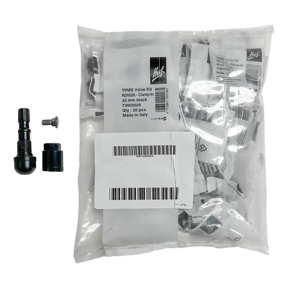 HUF RDV026 Black TPMS Clamp In Valve Kit - 43mm (20 Pack) | Compatible with Most Tire Pressure Monitoring Systems | Perfect for Auto Repair Shops & DIY Tire Maintenance