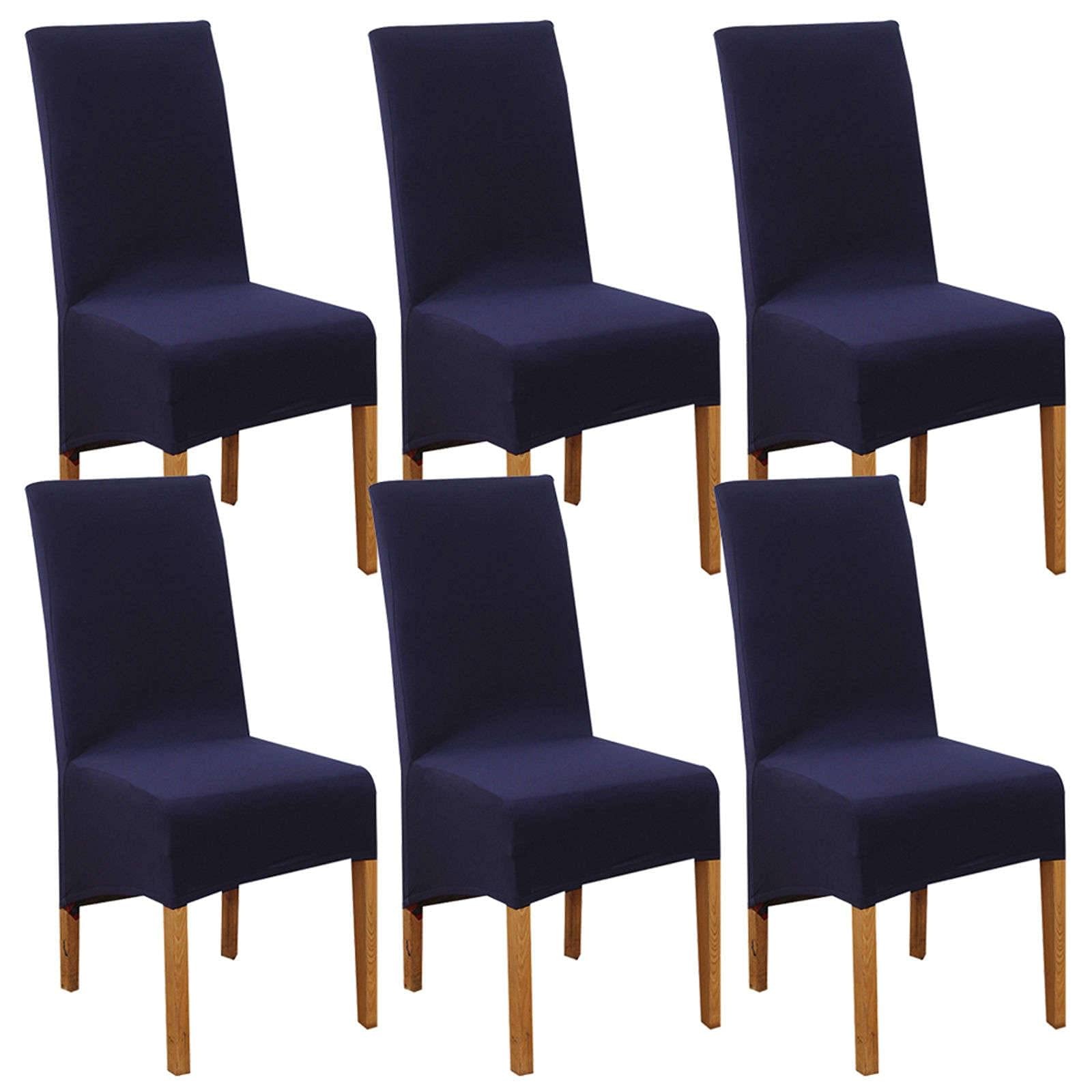 Premium High Back Stretch Chair Covers Set of 6 - Washable Elastic Dining Chair Slipcovers for Kitchen, Banquet & Dining Room - Navy Blue (6 Pieces) | Perfect for Home Decor, Party Setup & Furniture Protection