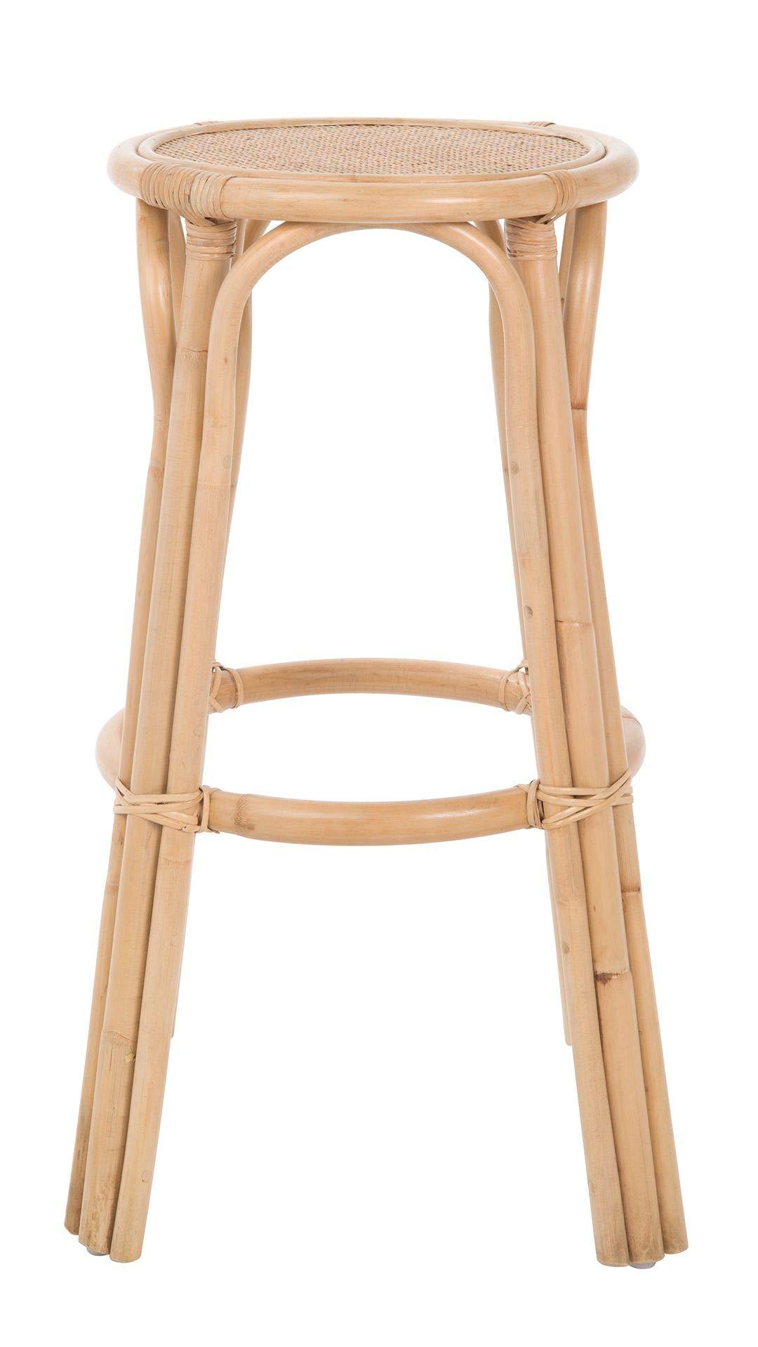 Natural Rattan Backless Bar Stool - Light Brown Kitchen Counter Stool with Lattice Design (1110189) - Perfect for Breakfast Nooks, Kitchen Islands & Outdoor Dining Areas