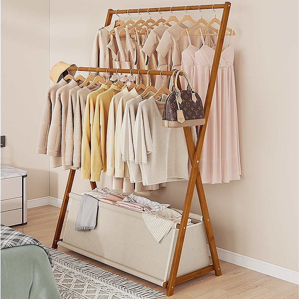 100x155cm Freestanding Clothes Rail Rack with Lower Storage Shelf - Heavy Duty Garment Hanger for Bedroom, Closet & Laundry Room Organization | Space Saving Clothing Rack for Dresses, Coats & Wardrobe Storage