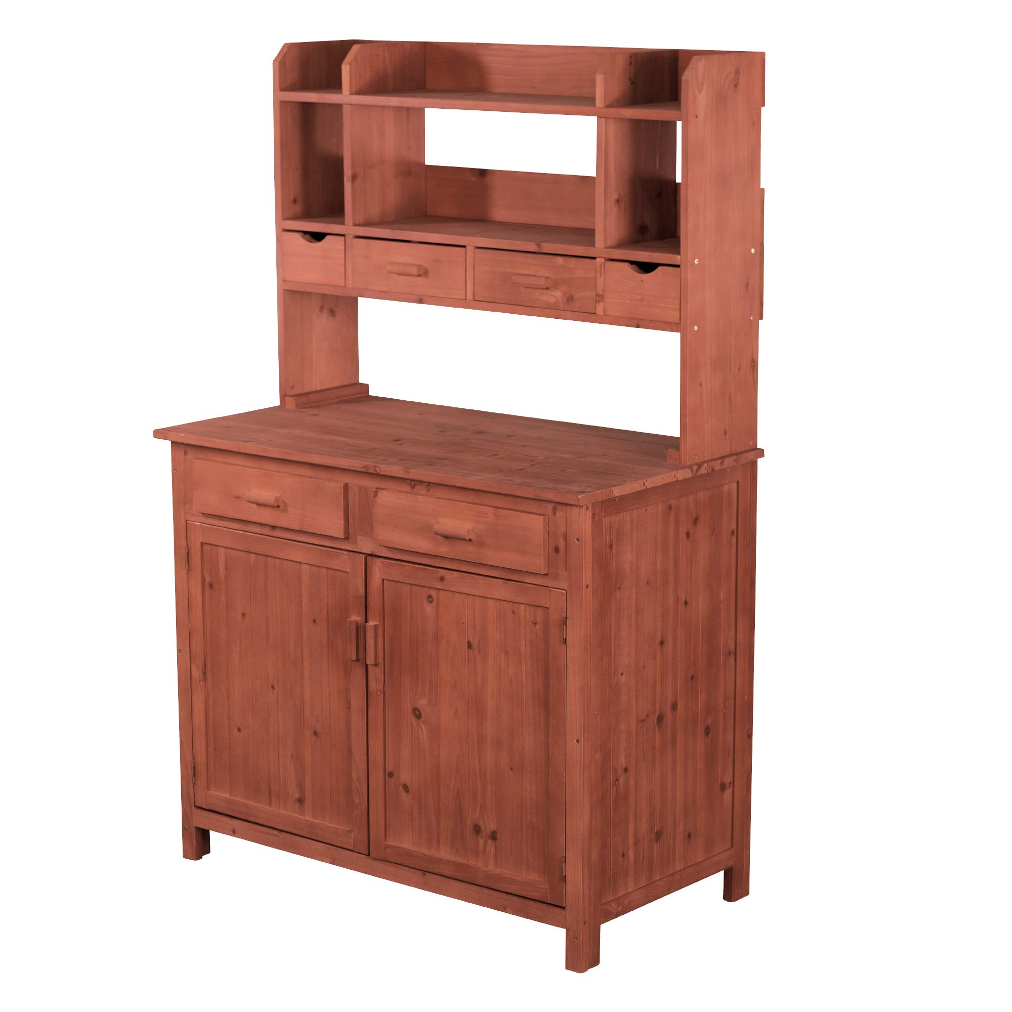 PBS4224-Y Potting Bench with Storage Shelf - Medium Brown Wooden Garden Workbench for Planting & Organizing - Perfect for Patio, Backyard & Outdoor Gardening