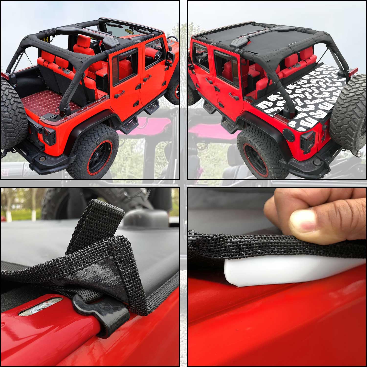 Shadeidea JK Cargo Cover for Jeep Wrangler JKU (2007-2018) 4-Door - Black Tonneau Cover with White Vinyl Offroad Tread Tailgate - Durable 3-Year Protection | Perfect for Offroading, Camping & Outdoor Adventures