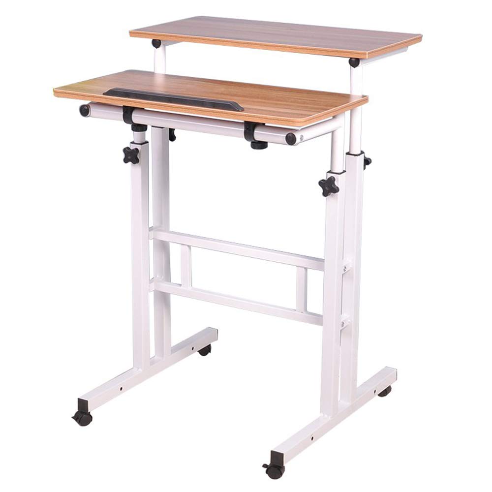 Adjustable Mobile Standing Desk with Wheels - FOME Height-Adjustable Laptop Workstation, Rolling Presentation Cart & Tiltable Panel Board for Office & Home (Standing & Seating 2 Modes) - Perfect for Remote Work, Classroom Presentations & Ergonomic Workspaces