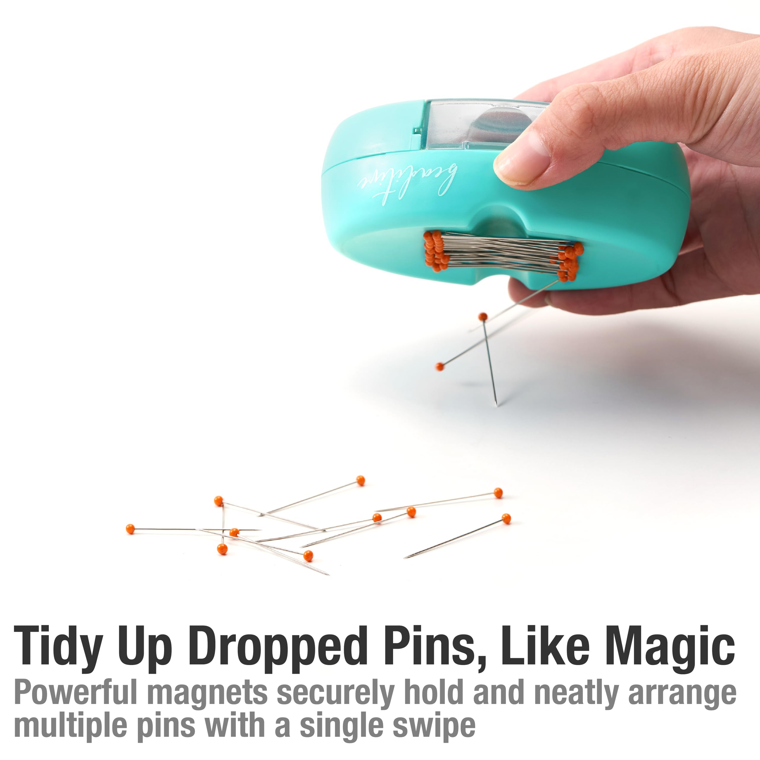 Beaditive Magnetic Pin Cushion with Drawer - Strong Magnet Pin Holder for Sewing & Quilting - 50 Glass Head Pins Included - Organize Sewing Pins, Needles, Paper Clips & Small Tools - Perfect for Crafting, DIY Projects & Home Organization (Turquoise)