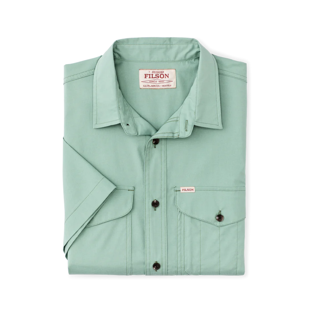 Filson Twin Lakes Short Sleeve Sport Shirt for Men - Granite Green - Lightweight Outdoor & Casual Wear for Hiking, Fishing, and Everyday Comfort
