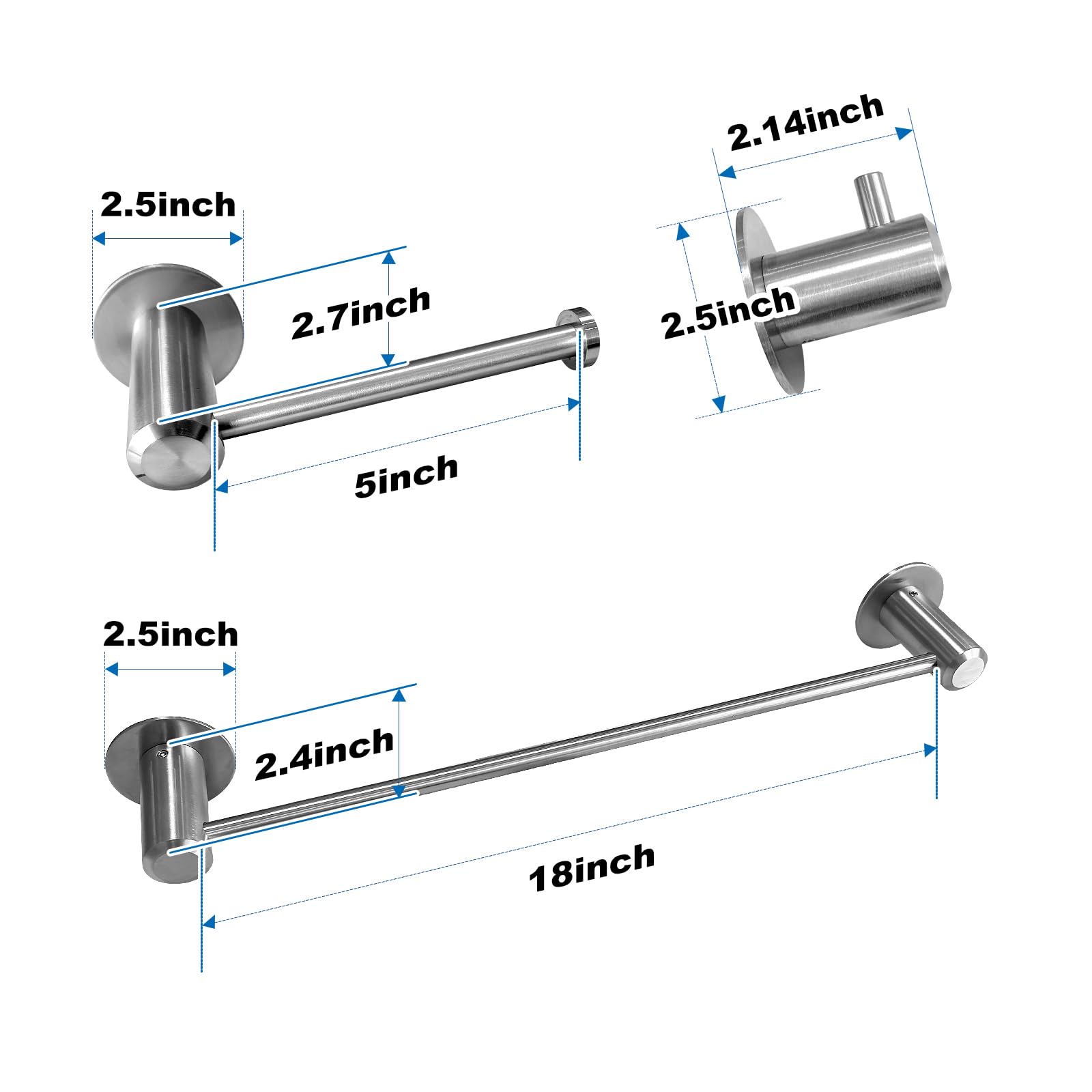 18 Inch 304 Stainless Steel Bathroom Hardware Set - Chrome Polished Towel Racks, Toilet Paper Holder & Robe Hooks for Modern Bathroom Decor - Perfect for Spa, Hotel & Home Bathroom Organization