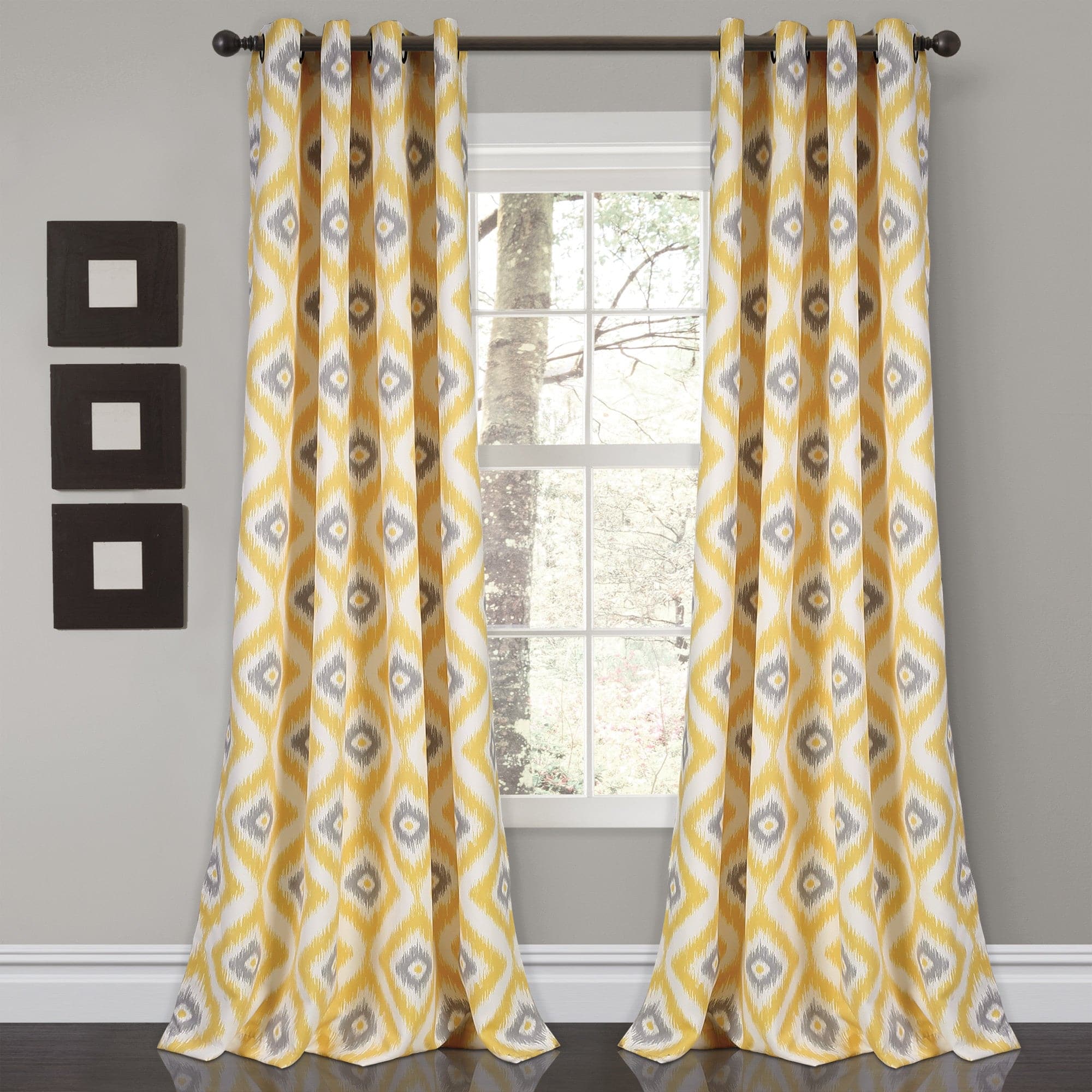 Premium Diamond Ikat Light Filtering Window Curtains Set - Elegant Boho Chic Room Darkening Drapes for Living Room & Bedroom - Home Decor & Sun Protection