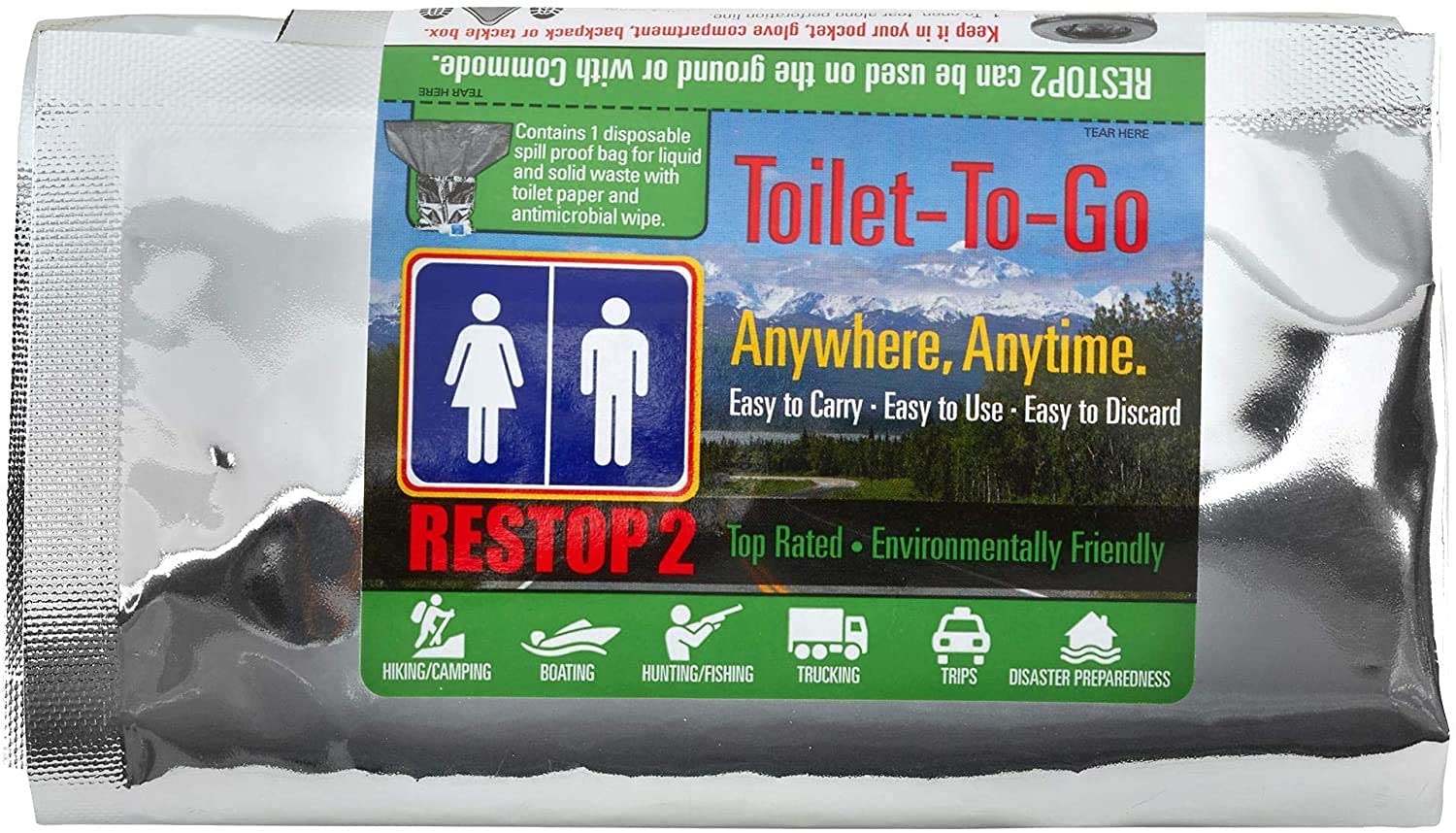 2-Pack Wilderness Toilet Kit - 5 Leak-Proof Portable Waste Bags for Solid & Liquid Waste + Mesh Tote | Camping, Hiking, Emergency Preparedness & Outdoor Adventures