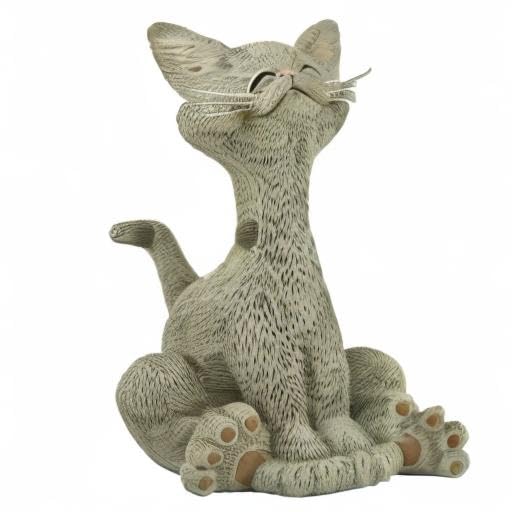 Happy Cat Figurine - Grey Smiling Cat Decor for Home & Office - Perfect Gift for Cat Lovers