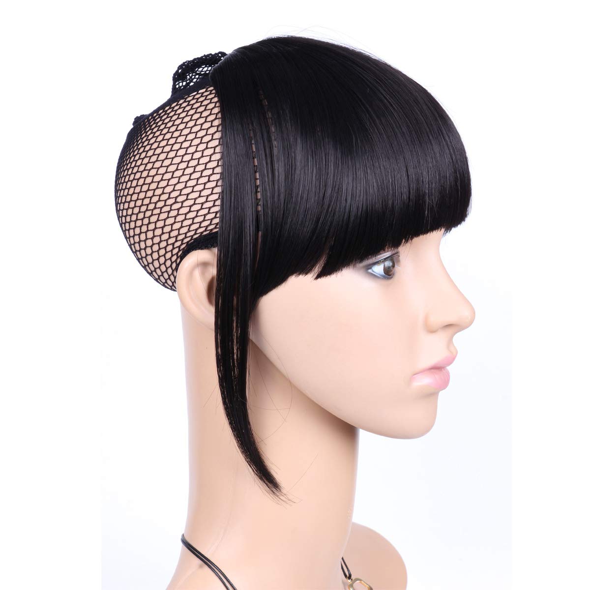 LEEONS Clip on Bangs Black Fringe Hair Extensions - 6