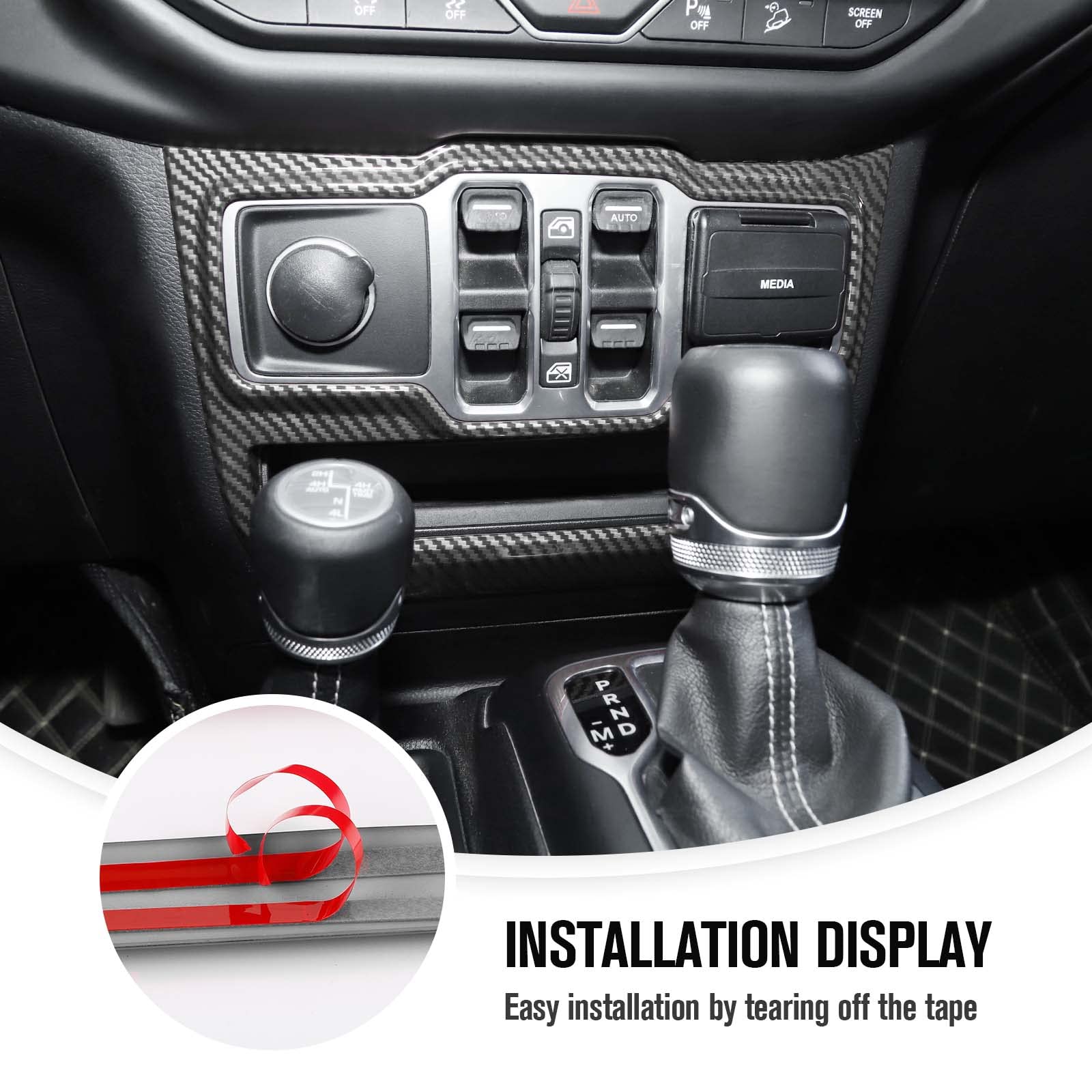 JeCar Carbon Fiber Window Control Panel Trim Cover for Jeep Wrangler 2018-2023 JL & JLU Models - Interior Accessories & Dashboard Decoration - Perfect for Off-Roading & Car Customization