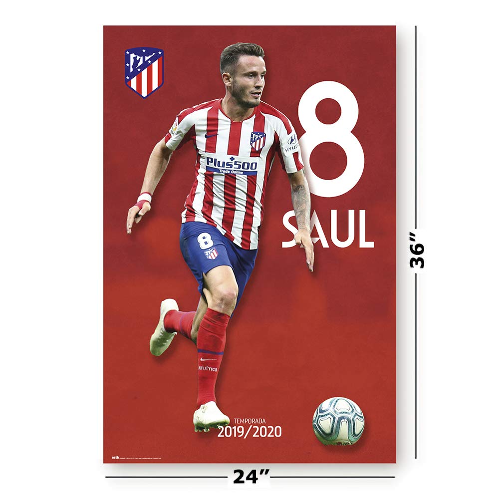 Atletico Madrid Soccer Poster - Saul in Action 24x36 Inches - Premium Football Wall Art for Bedroom, Game Room & Man Cave Decor