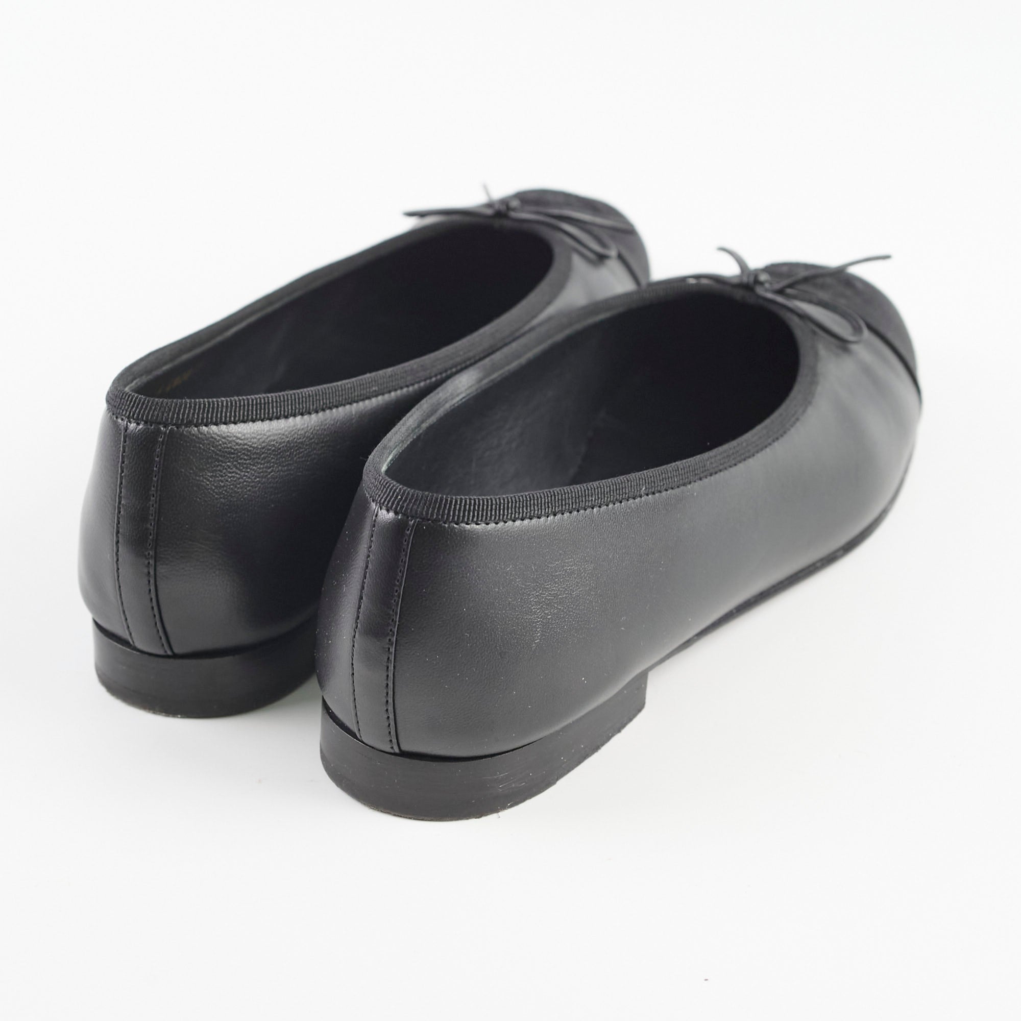 Chanel Black Leather Ballet Flats for Women - Size 37.5 (US 7) | Classic Comfortable Loafers for Work, Travel & Everyday Wear