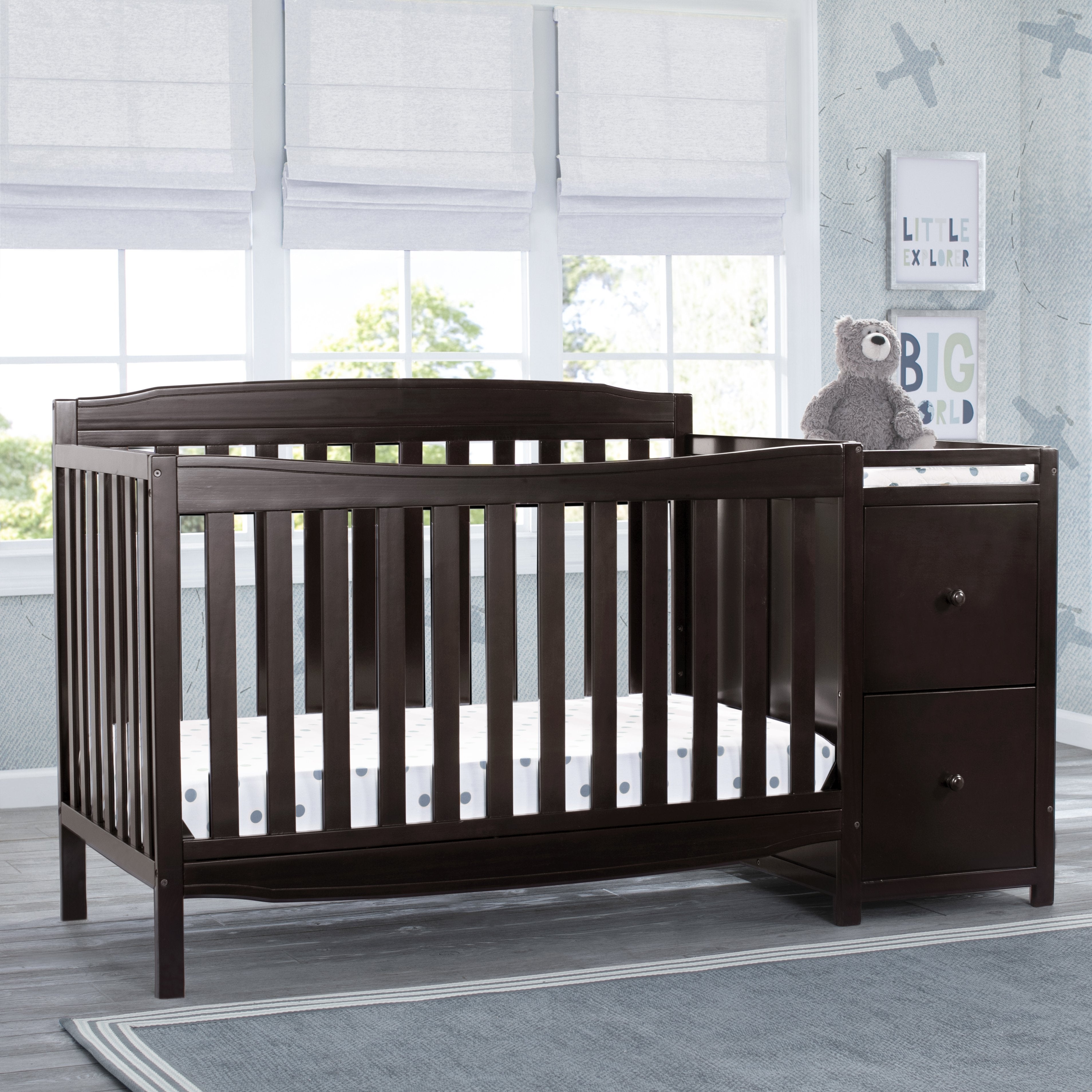 6-in-1 Convertible Mason Crib with Changer - Baby Nursery Essentials for Newborn to Toddler | Perfect for Small Spaces & Modern Nurseries