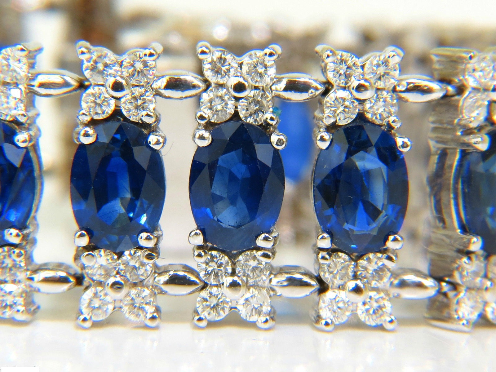 33.75CT Natural Blue Sapphire & Diamond Tennis Bracelet - 3 Row Wide Cuff for Women - Elegant Jewelry for Weddings, Parties & Special Occasions