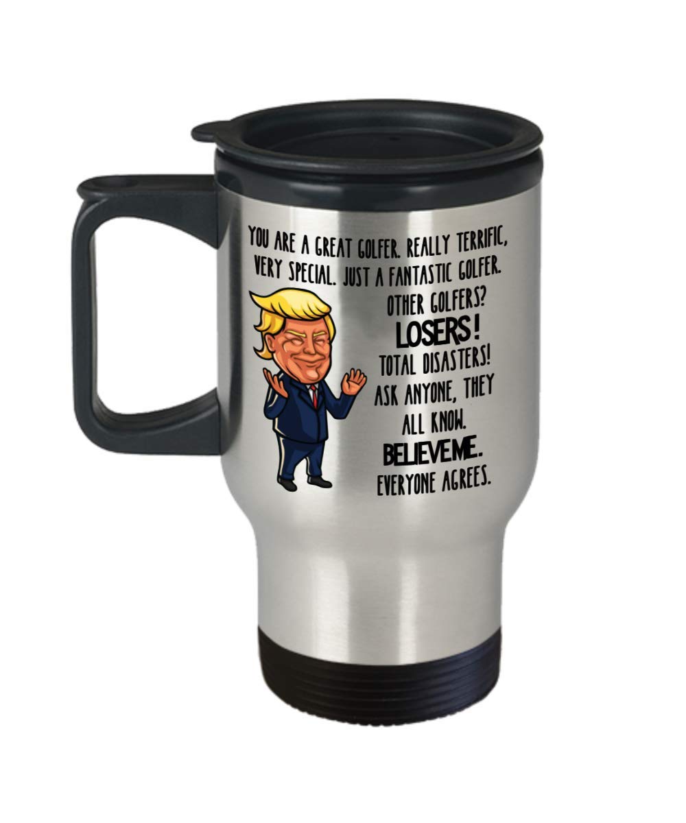 Trump Golf Travel Mug - Insulated Coffee Cup for Golf Lovers | Great Gift for Republican Conservatives | Perfect for Golf Courses, Office & Political Events