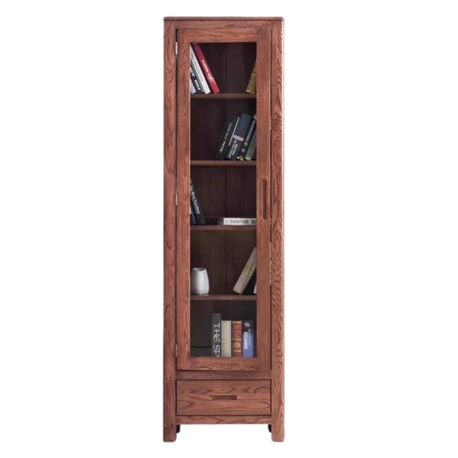 Oak Solid Wood Nordic Bookcase with Glass Door - Modern Bookshelf for Living Room, Office & Study - Perfect for Home Decor & Storage