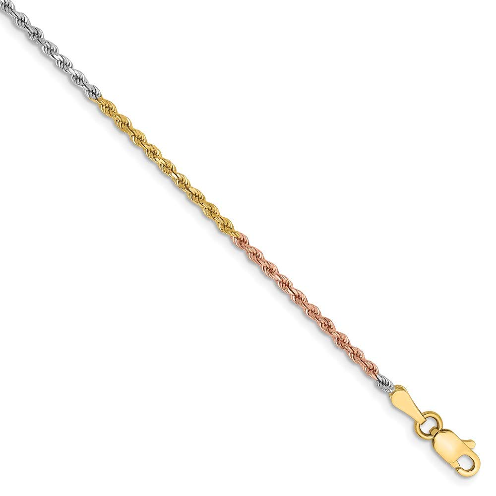 14K Tri-Color Gold 1.75mm Diamond-Cut Rope Anklet Chain - Elegant Ankle Bracelet for Women, Perfect for Beach, Summer & Casual Wear