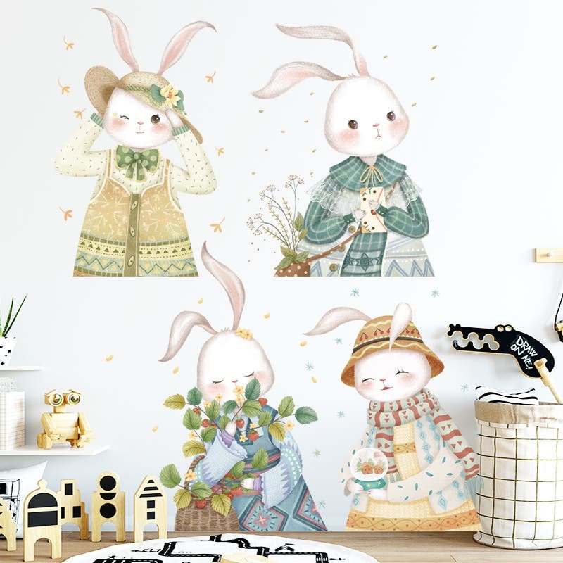 Bunnies Wall Decal Stickers - Removable Vinyl Wall Art for Nursery, Kids Room & Home Decor - Perfect for Easter, Spring & Baby Shower Decorations