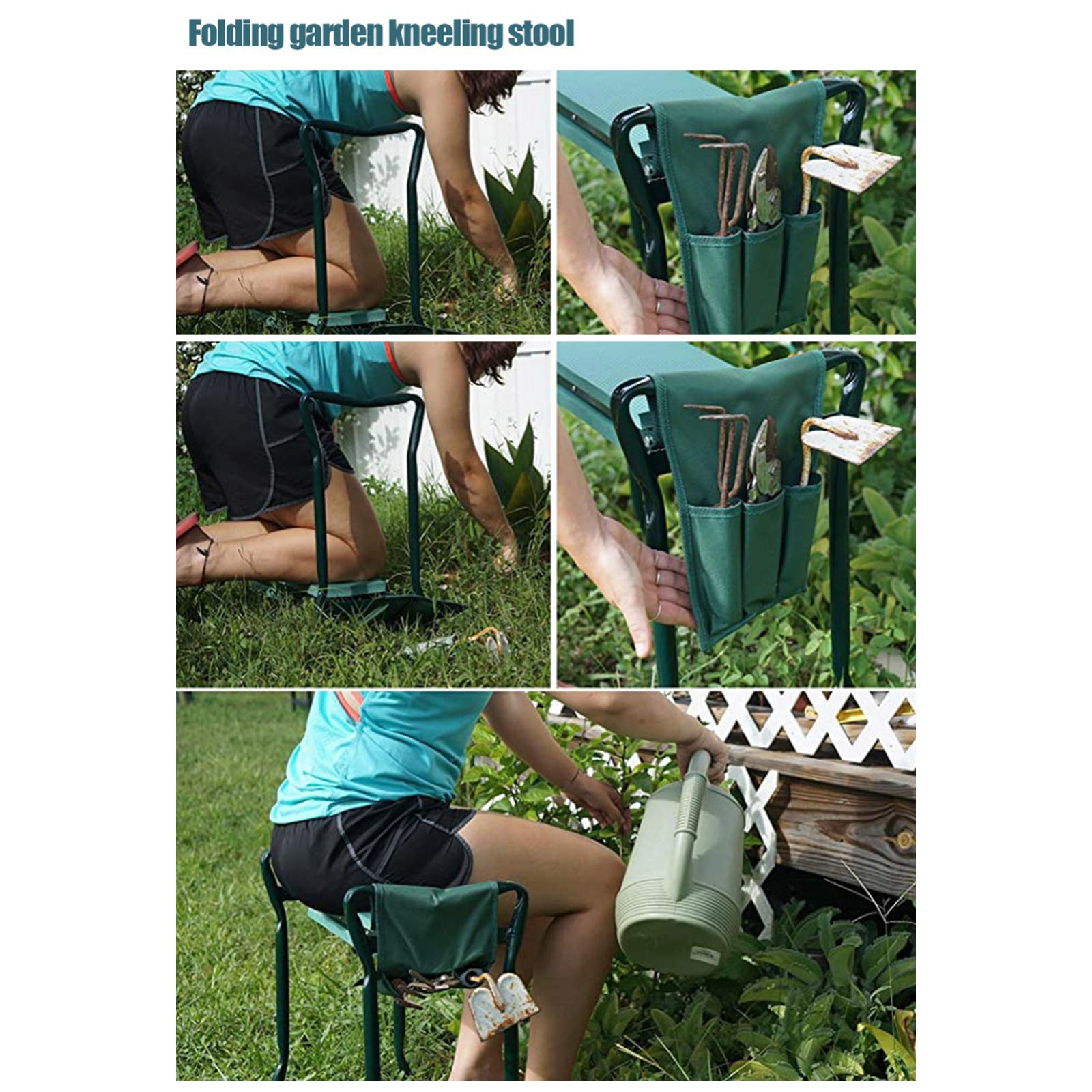 **Foldable Stainless Steel Garden Kneeler & Seat with Tool Bag & EVA Kneeling Pad - Gardening Gifts & Supplies for Outdoor Planting, Weeding & Yard Work**