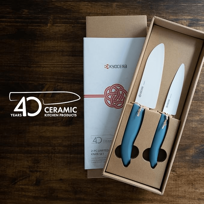 Kyocera 40th Anniversary Ceramic Knife Set - Aegean Blue - Premium Kitchen Cutlery for Slicing, Dicing & Food Prep | Perfect Gift for Chefs & Home Cooks