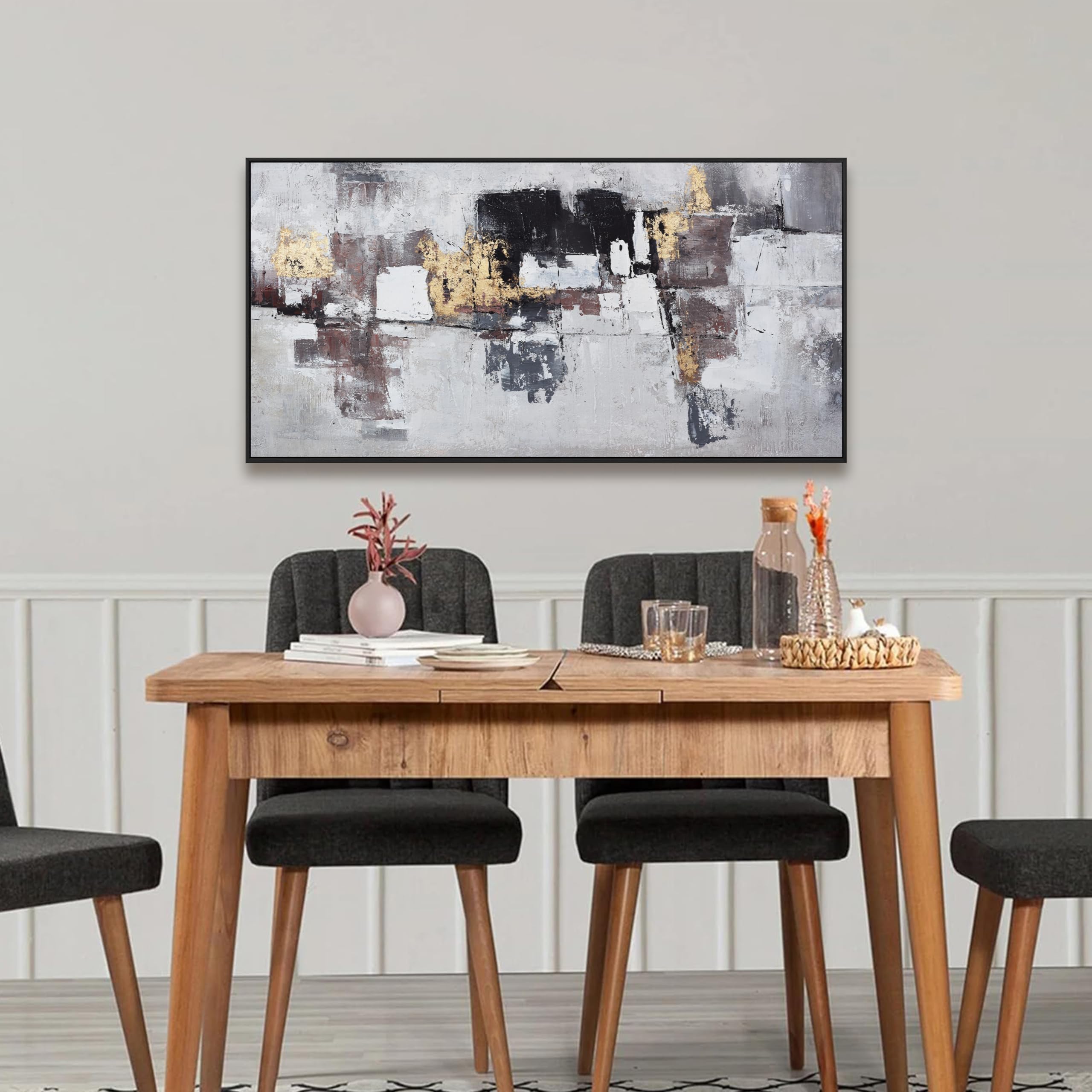 Abstract Black and Gold Framed Canvas Wall Art - 20