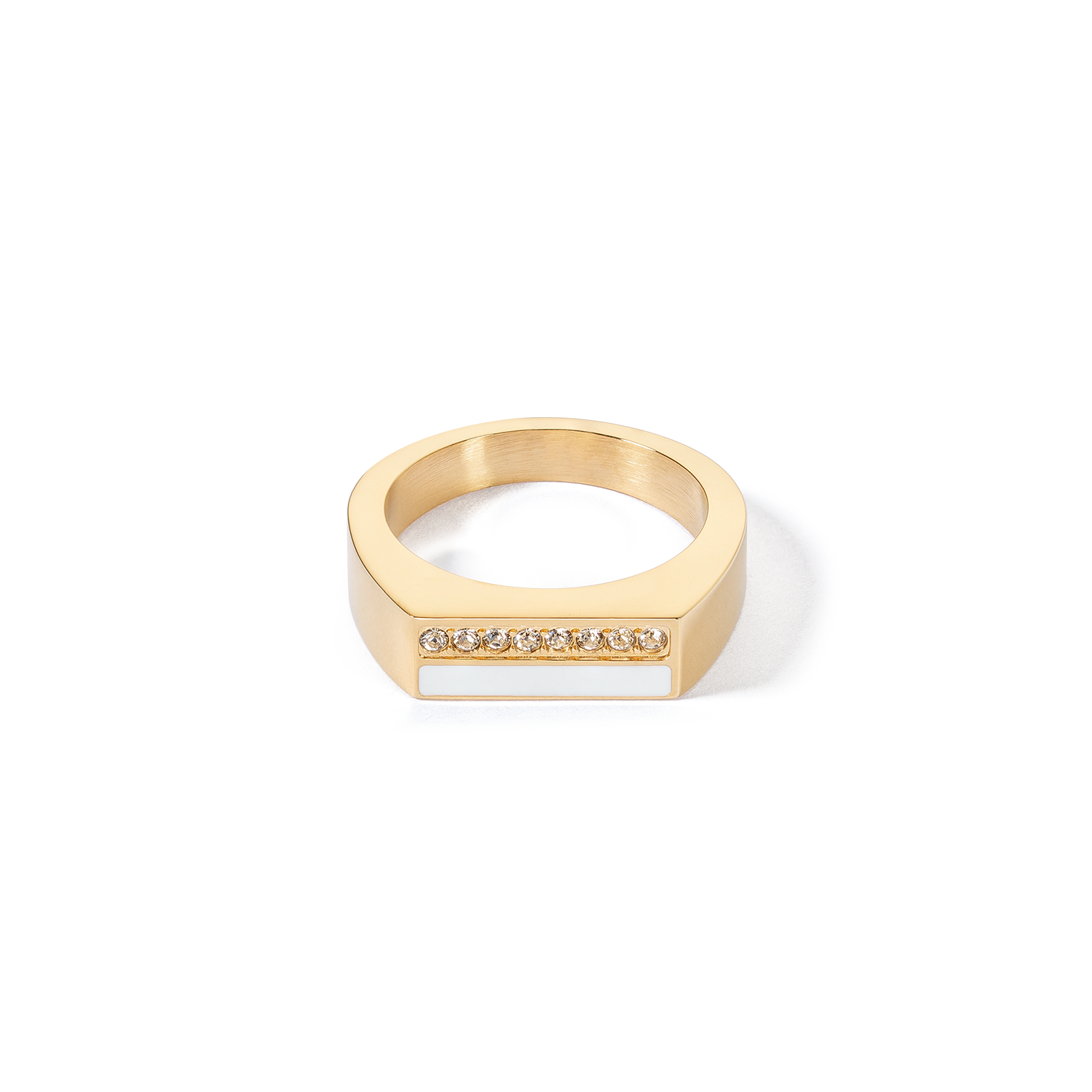 Square Striped Gold and White Ring - Elegant Fashion Jewelry for Women - Perfect for Parties, Weddings, and Everyday Wear