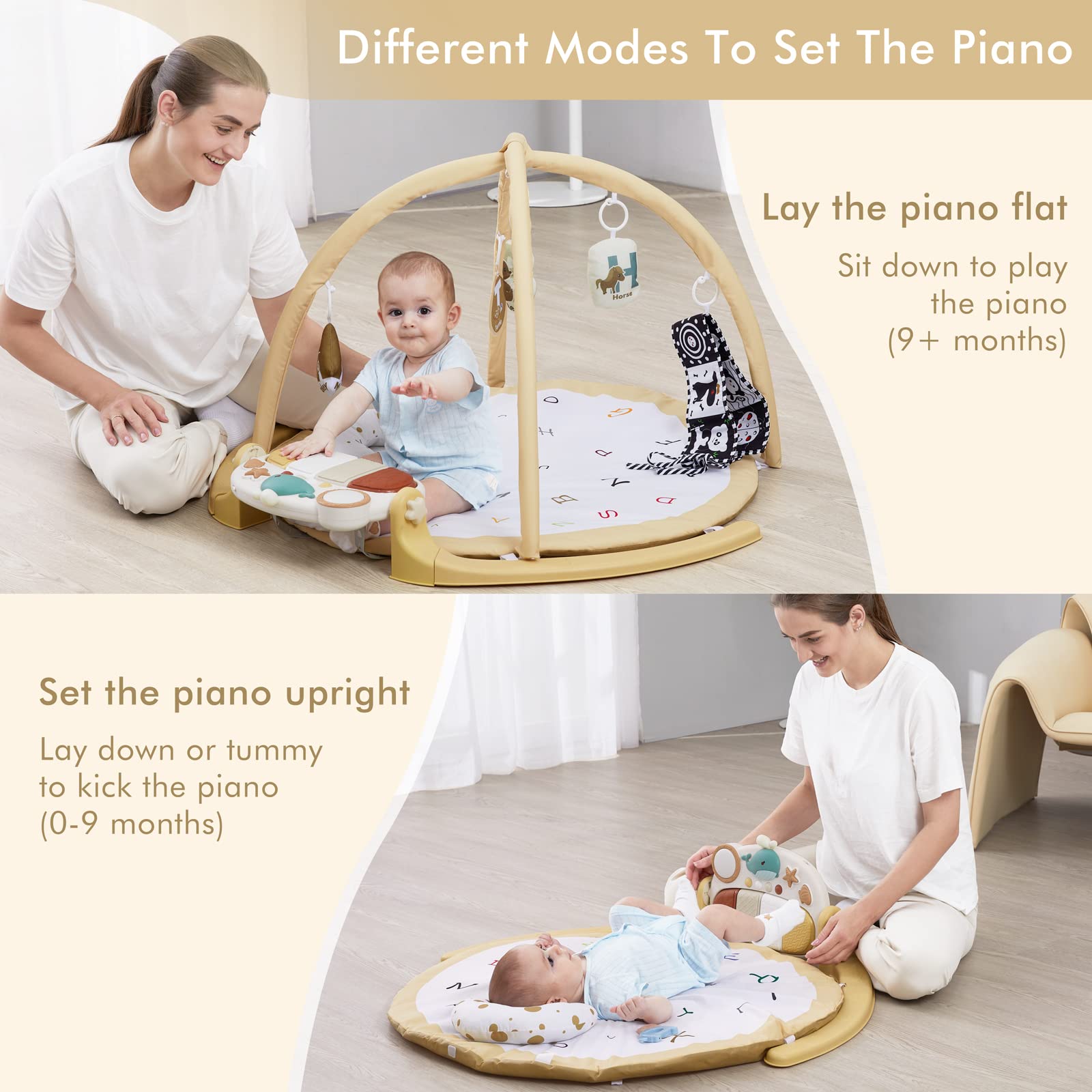 **ANGELBLISS Baby Play Gym Mat - Interactive Tummy Time Activity Gym with 5 Toys, Detachable Piano, Tent Cover & Pillow - Perfect Gift for Newborns & Toddlers (Boys & Girls) - Ideal for Playtime, Sensory Development & Early Learning**