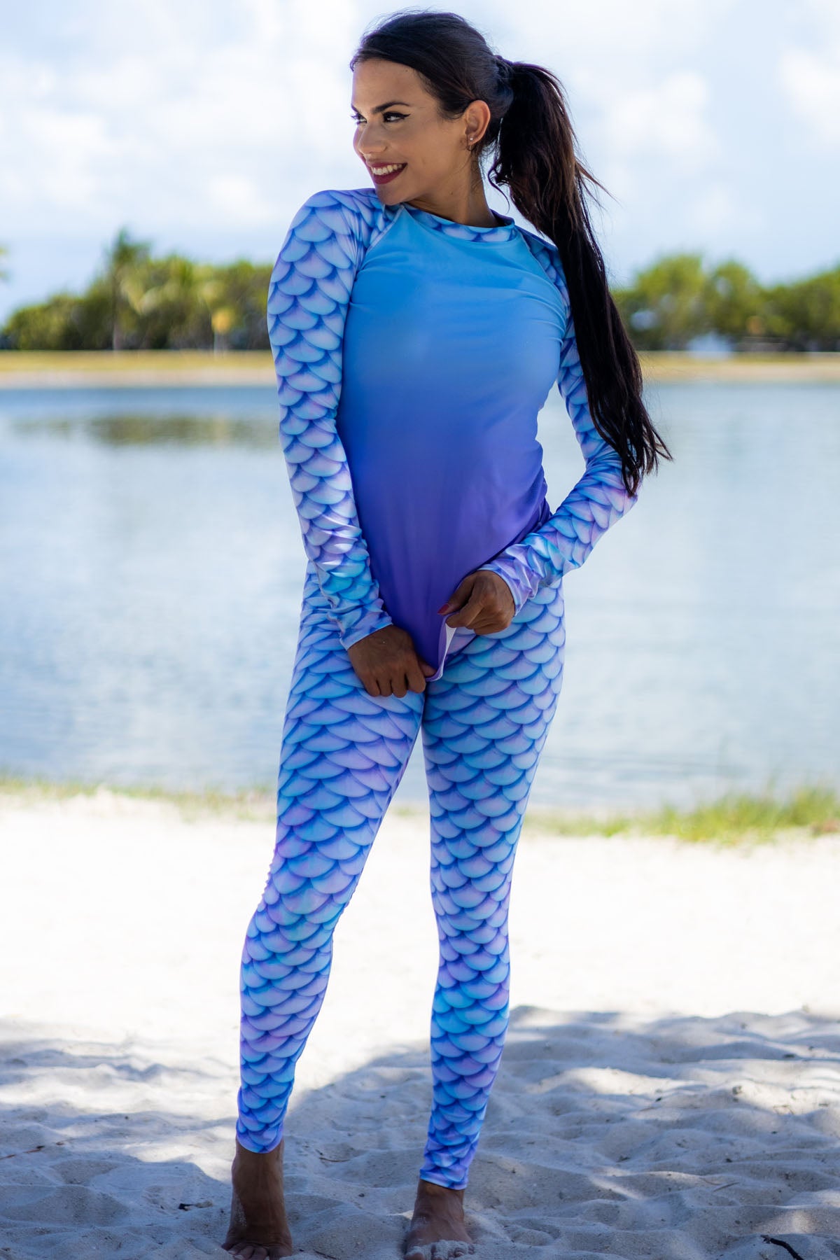 Opal Mermaid Swim Leggings for Women - High Waisted Swim Tights with UV Protection - Perfect for Beach, Pool, Yoga & Water Aerobics