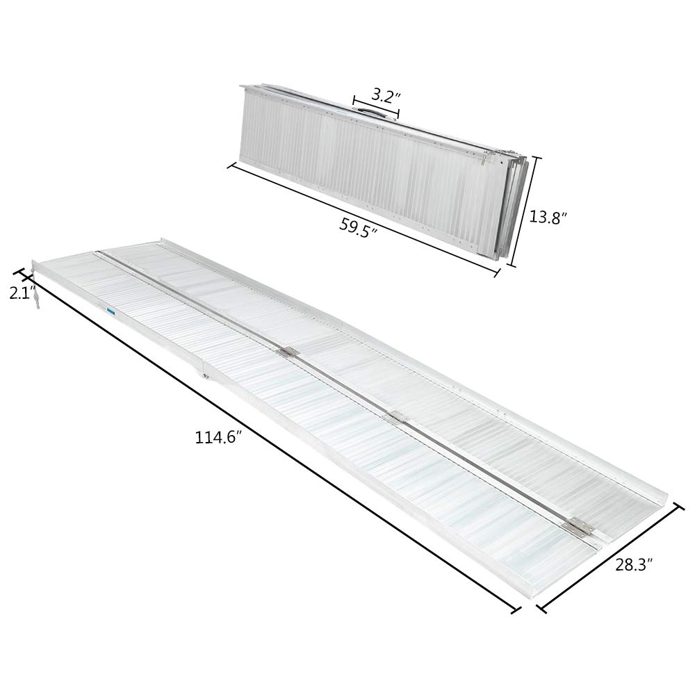 10FT Wheelchair Ramp with Carrying Handle & Adjustable Legs - Non-Slip Foldable 10' Mobility Ramp - 600LB Weight Capacity - Ideal for Home Steps, Stairs, Doorways & Thresholds - Perfect for Seniors, Wheelchair Users & Mobility Assistance