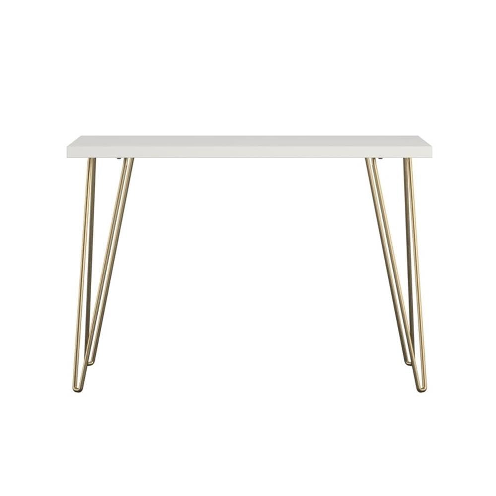 Vintage Mid-Century Modern White and Gold Wooden Computer Desk - Pemberly Row Retro Home Office Desk for Study, Work, and Gaming