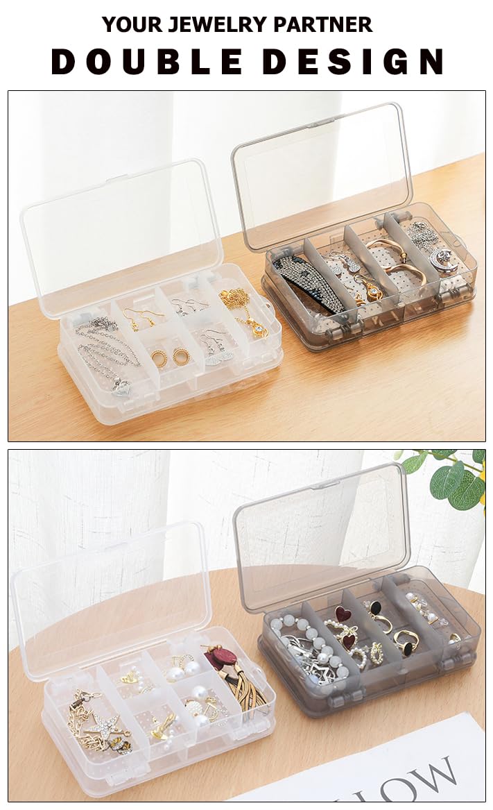 AKOAK 10-Grid Clear Plastic Jewelry Organizer Box - Double Compartment Earring Storage Case with Transparent Lid (Brown) | Perfect for Travel, Home Vanity & Gift Giving