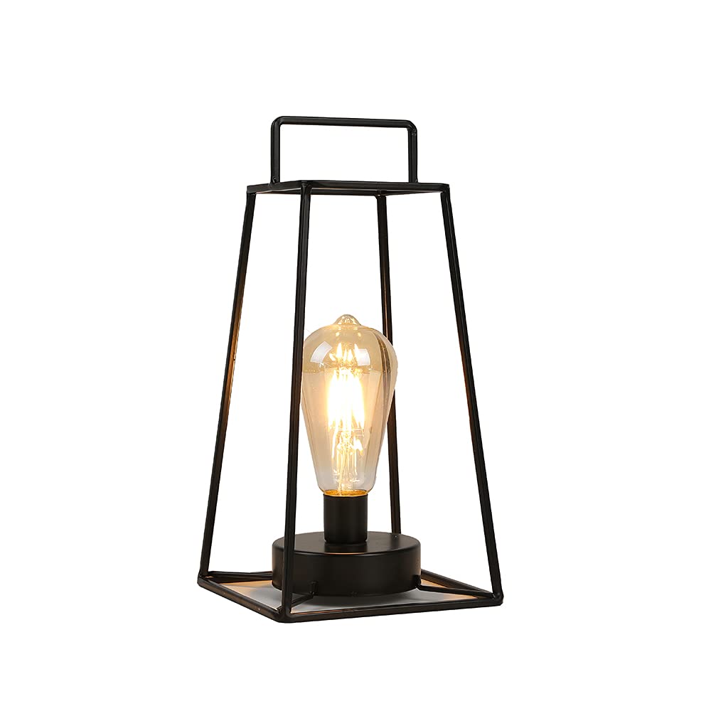 JHY DESIGN Retro Geometric Table Lamp 12''H - Wireless Battery Operated Iron Cage Lamp with 6-Hour Timer - Perfect for Balcony, Wedding, Parties, Indoor & Outdoor Decor (Tall, Black)