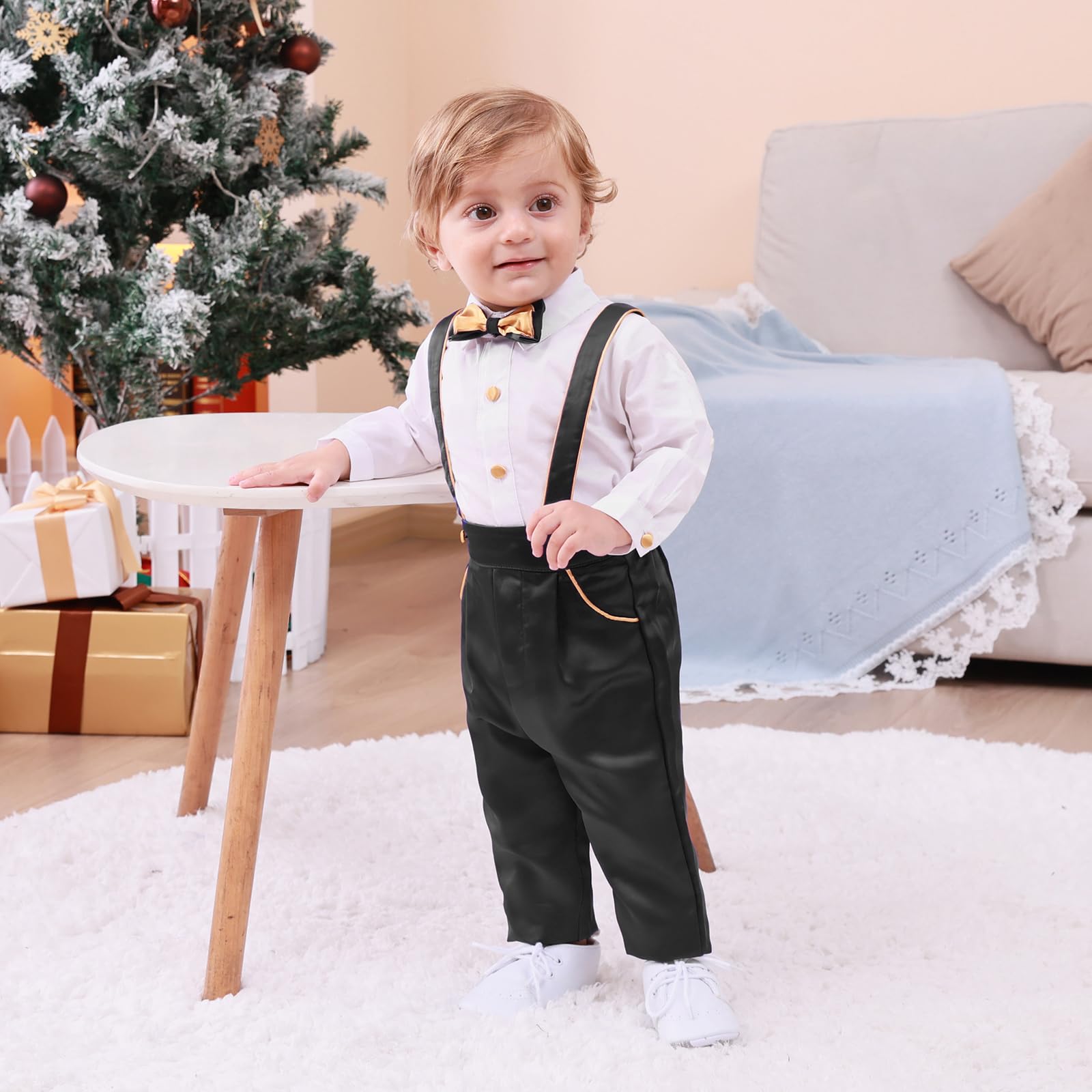 Booulfi Baby Boy Formal Suits with Bowtie & Suspenders – Toddler Gentleman Outfit for Boys 3 Months to 3T | Perfect for Weddings, Parties & Special Occasions