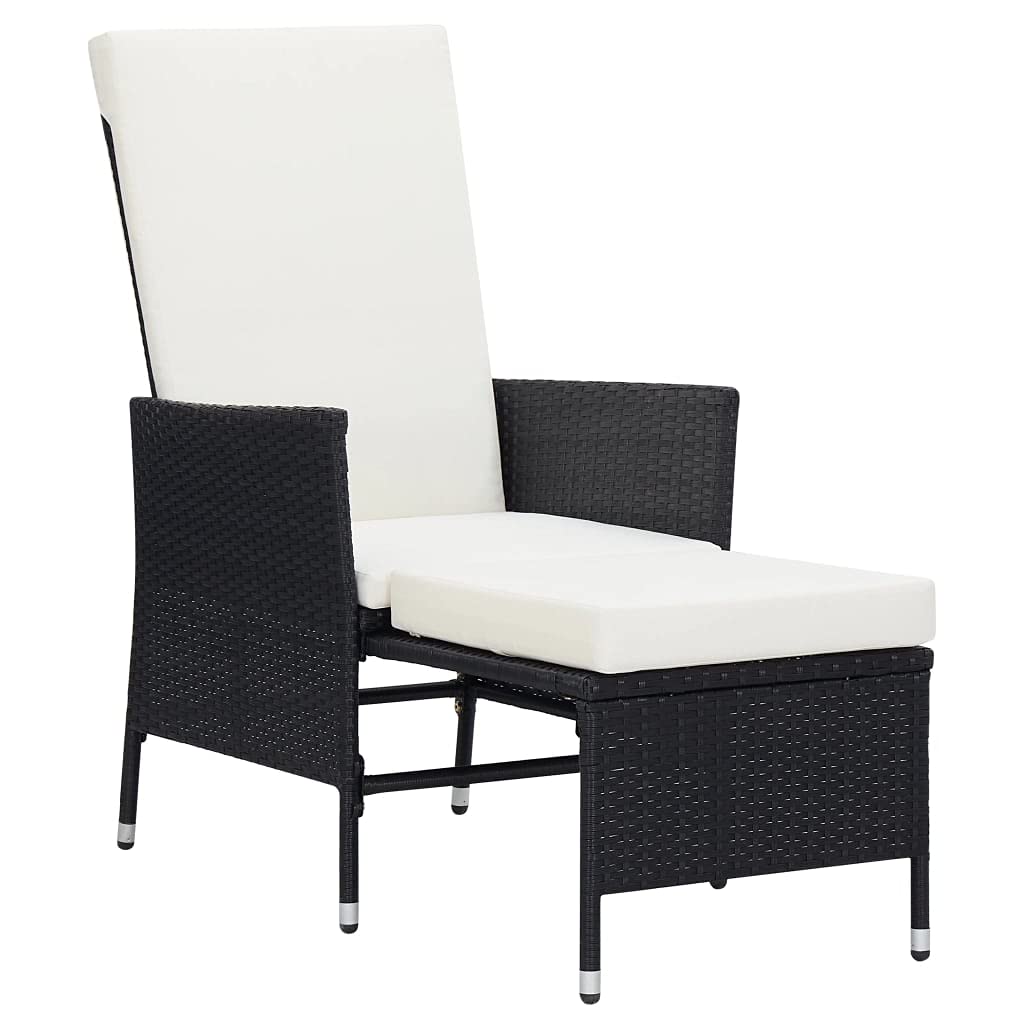 Premium Black Poly Rattan Reclining Garden Chair with Cushions - Outdoor Patio Sun Lounger for Poolside, Backyard & Balcony Relaxation
