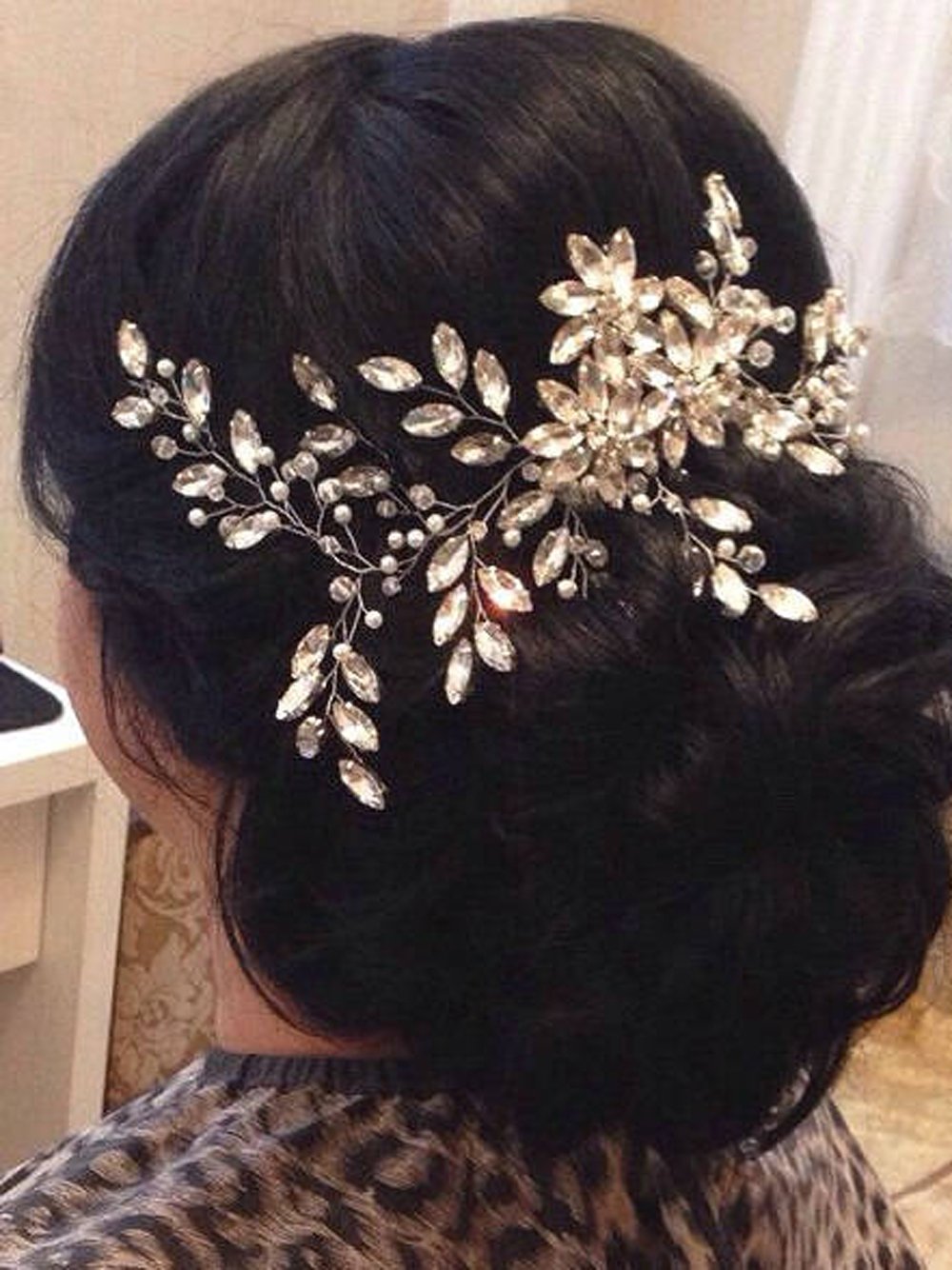 FXmimior Women's Floral Crystal Hair Comb Headband - Elegant Bridal Tiara with Vine Design for Weddings, Prom, Parties & Special Occasions