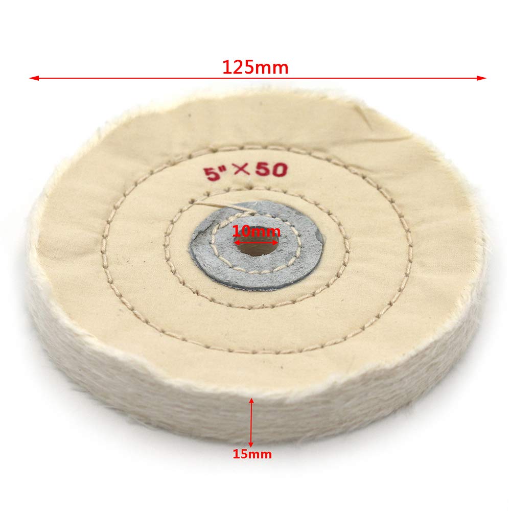 5 Inch White 50-Ply Cloth Buffing Polishing Wheel with 2/5 Inch Arbor - Compatible with Bench Grinders - Perfect for Metal Polishing, Jewelry Finishing & Automotive Detailing