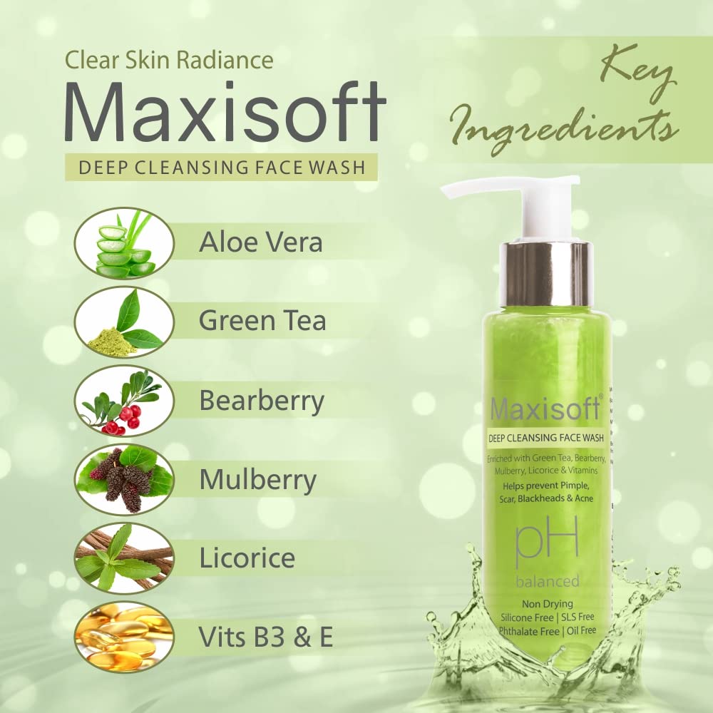 Maxisoft Deep Cleansing Face Wash for Normal & Oily Skin - Oil Control, Anti-Acne & Pimple Treatment | Nourishes Skin & Minimizes Pores | Paraben, Soap & Oil Free | Daily Use for Women & Men | 100ml | Perfect for Morning & Night Skincare Routine