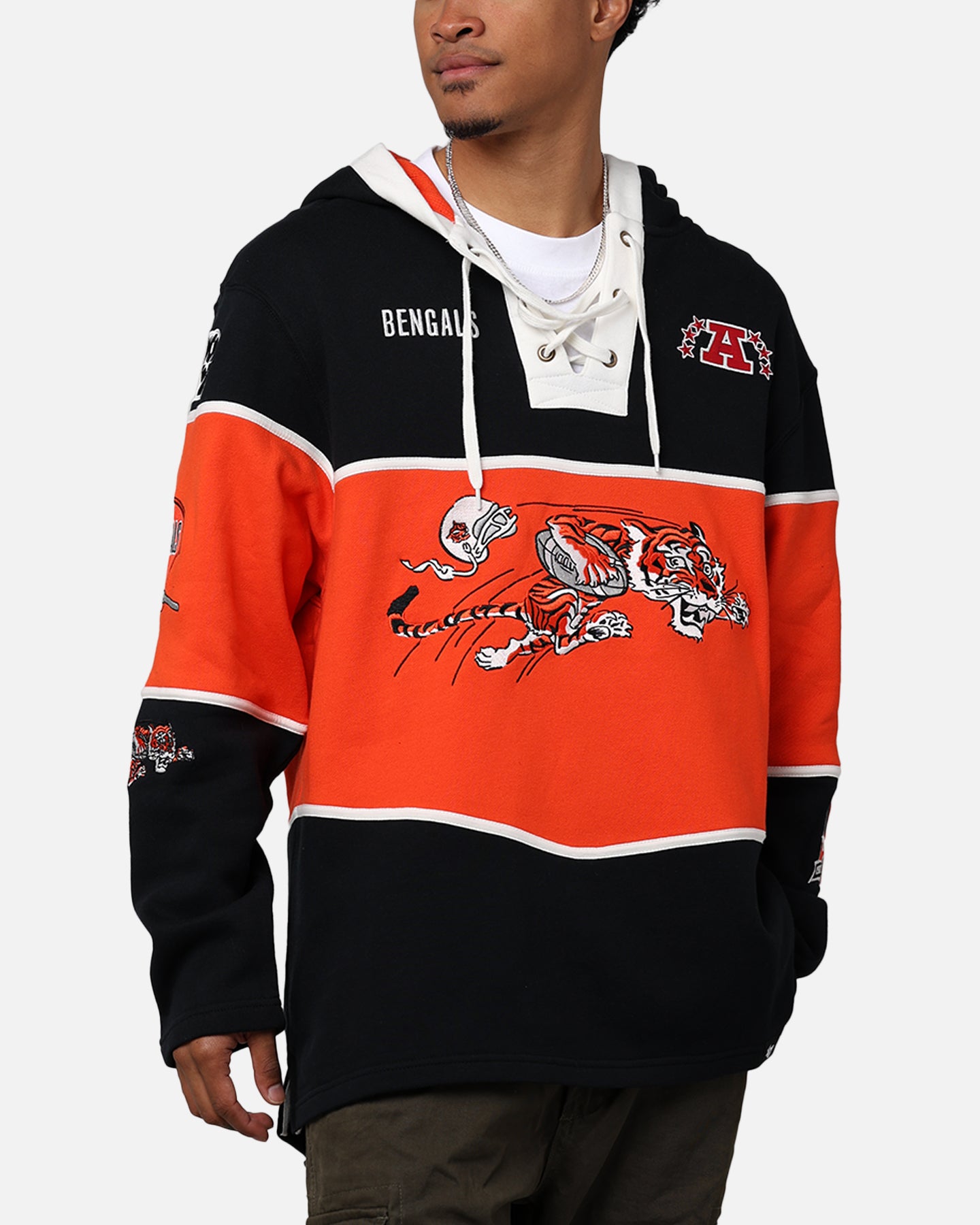 47 Brand Cincinnati Bengals NFL Legacy Lacer Hoodie - Jet Black - Men's Pullover Sweatshirt for Game Day & Casual Wear