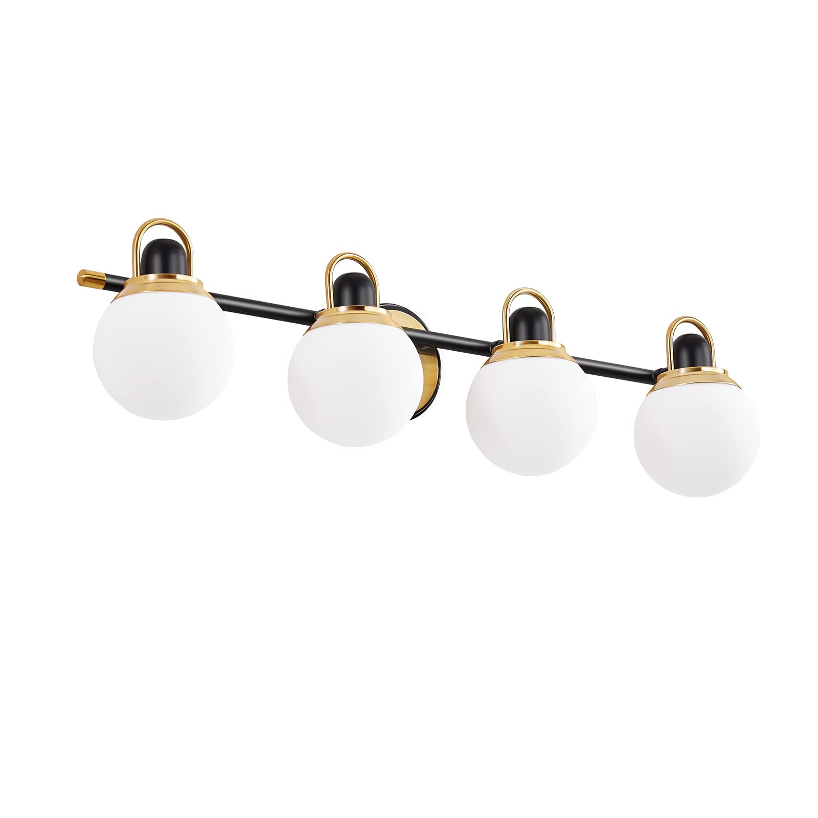 Vintage Farmhouse Bathroom Vanity Light Fixture - 4-Light Globe Design with White Glass Shade - Retro Lighting for Bathroom, Bedroom, Living Room & Hallway - Perfect for Rustic Home Decor & Modern Farmhouse Style (Bulbs Not Included)