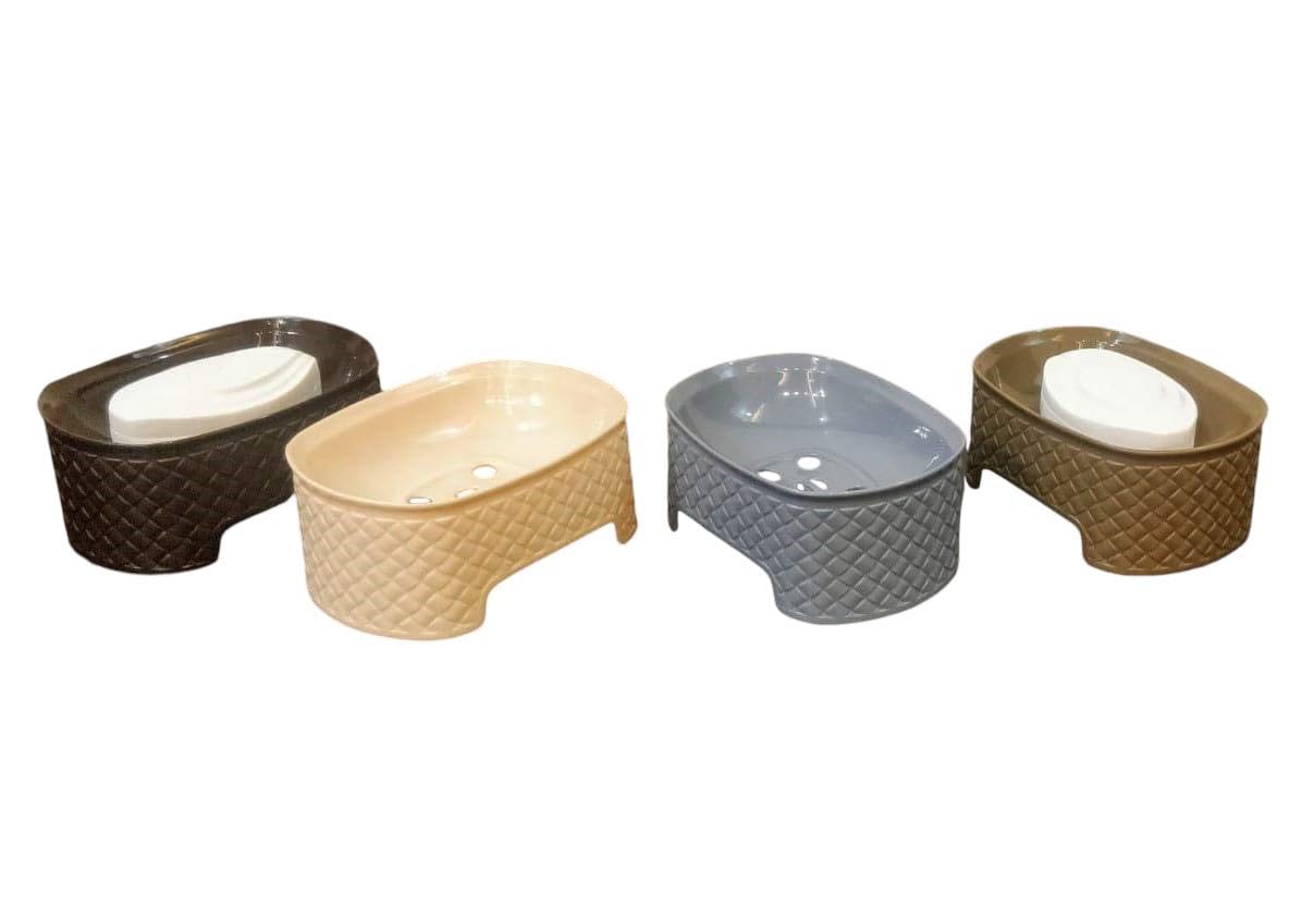 CSM Soap Holder Stand - Self Draining Soap Dish for Shower, Bathroom, Kitchen & Bathtub - Plastic Soap Case with Drainage Holes (Set of 4, Multicolor) - Perfect for Keeping Countertops Dry & Organized in Wet Areas