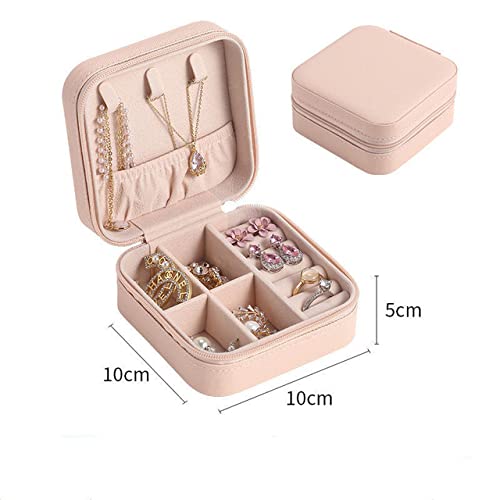 Multilayer Rotating Jewelry Storage Box with Mirror - Earrings, Rings & Cosmetics Organizer for Women | Portable Plastic Jewelry Stand for Travel, Home & Vanity (Pink)
