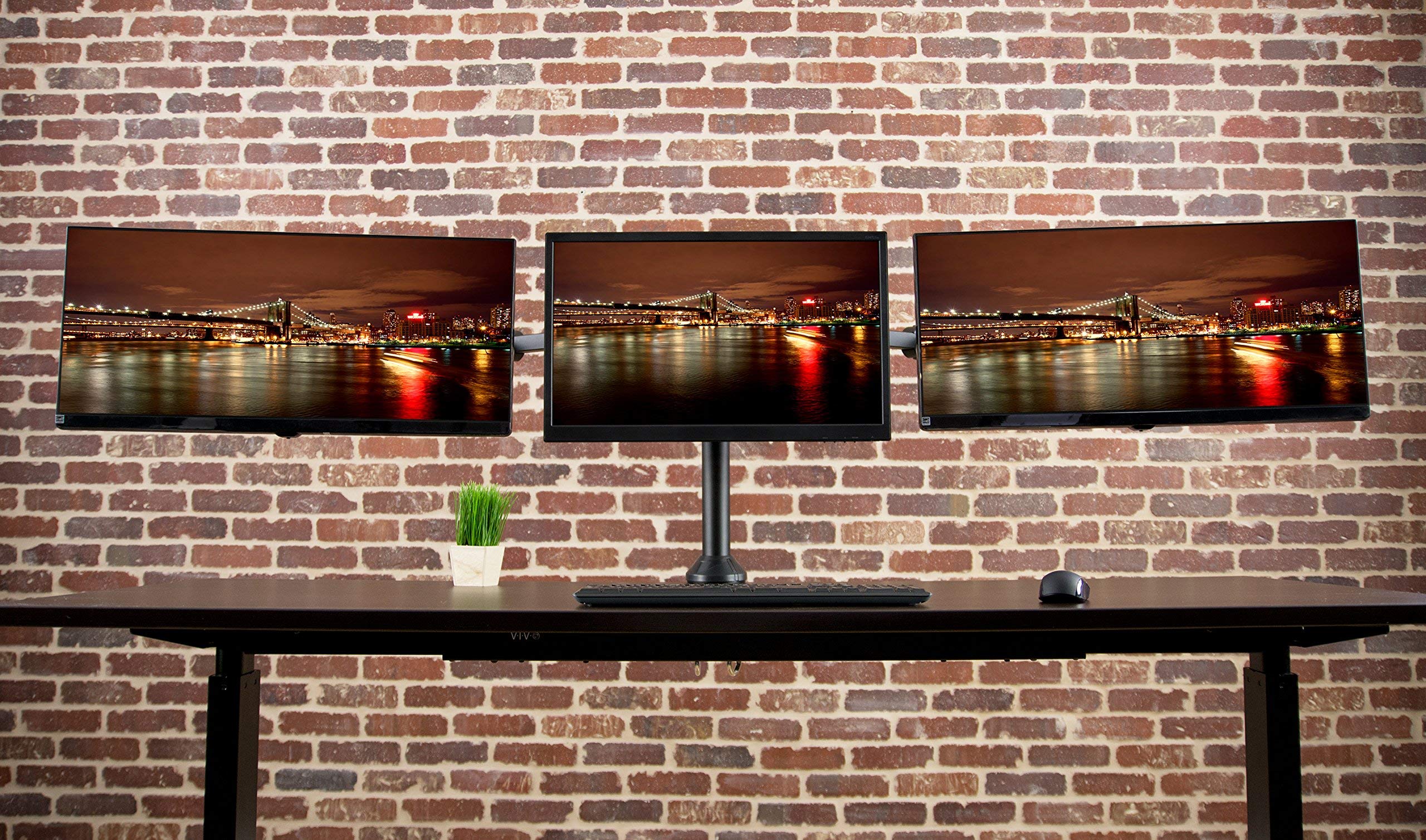 VIVO Triple Monitor Stand for 23 to 32 Inch Screens - Heavy Duty Adjustable VESA Mount with Tilt, Swivel & Rotation - Black STAND-V103 - Perfect for Multi-Screen Gaming, Office & Home Workstations