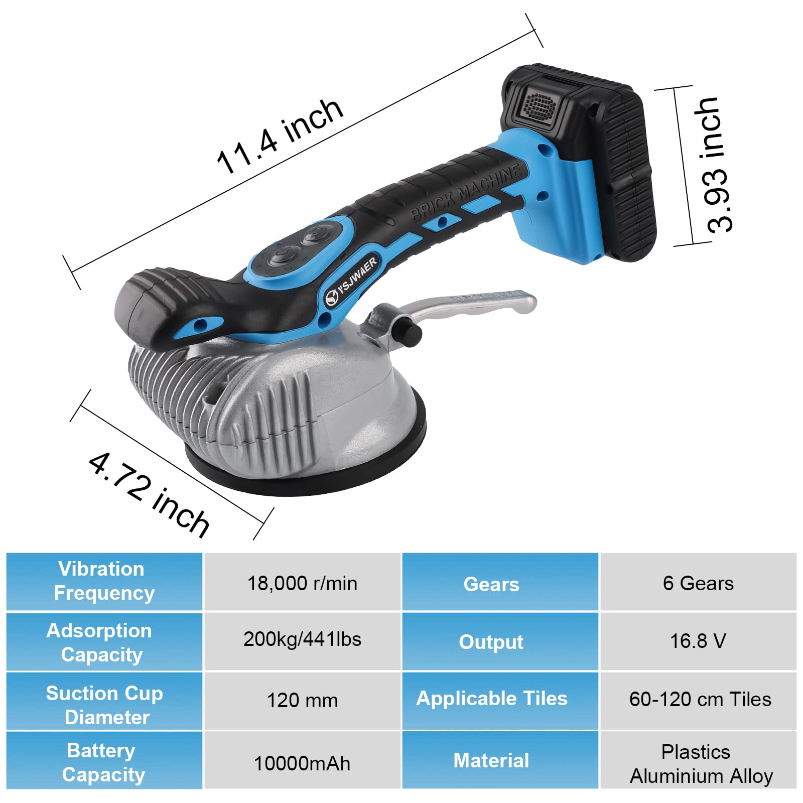 YSJWAER Tile Vibration Machine - 6-Speed Adjustable Automatic Leveling Vibrator with Suction Cup, 10000mAh Battery & 21000r/min Power for Professional Tile Installation - Perfect for Flooring, Wall Tiling, and DIY Home Renovation Projects