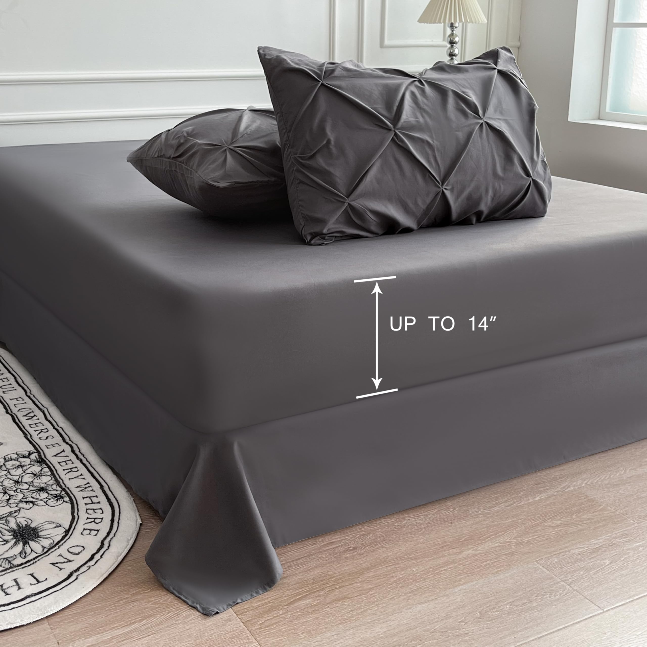 Maple&Stone 7-Piece King Size Comforter Set - Pintuck Bedding in a Bag with Comforter, Sheets, Pillowcases & Shams, Dark Grey - Luxury Bedroom Decor for Master Suite, Guest Room & Hotel Style Bedding