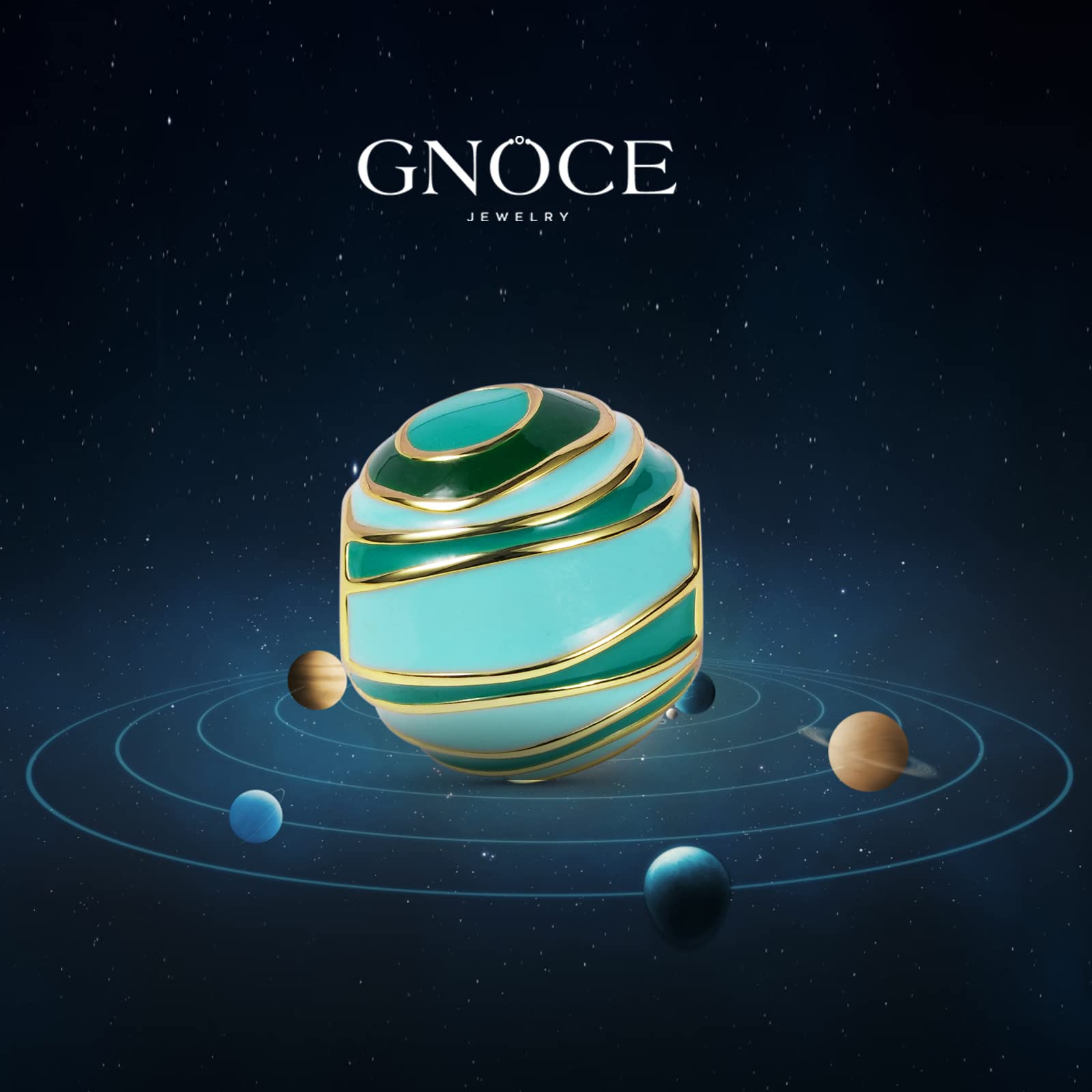 GNOCE 925 Sterling Silver 18K Gold Plated Solar System Planet Charm Bracelet for Women - Uranus Bead Pendant for Jewelry Making, Gift for Wife, Astronomy Lovers (Perfect for Birthdays, Anniversaries & Cosmic-Themed Outfits)