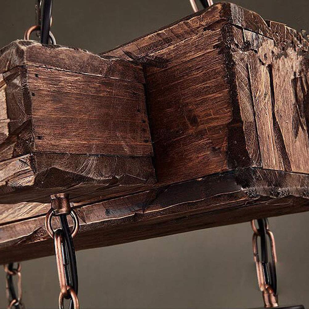 BTDH 8/4 Lights Industrial Vintage Wooden Chandelier - Adjustable Hanging Pendant Light Fixture for Farmhouse, Cafe, Bar & Restaurant - Perfect for Dining Room, Kitchen Island & Commercial Spaces (4 Lights)