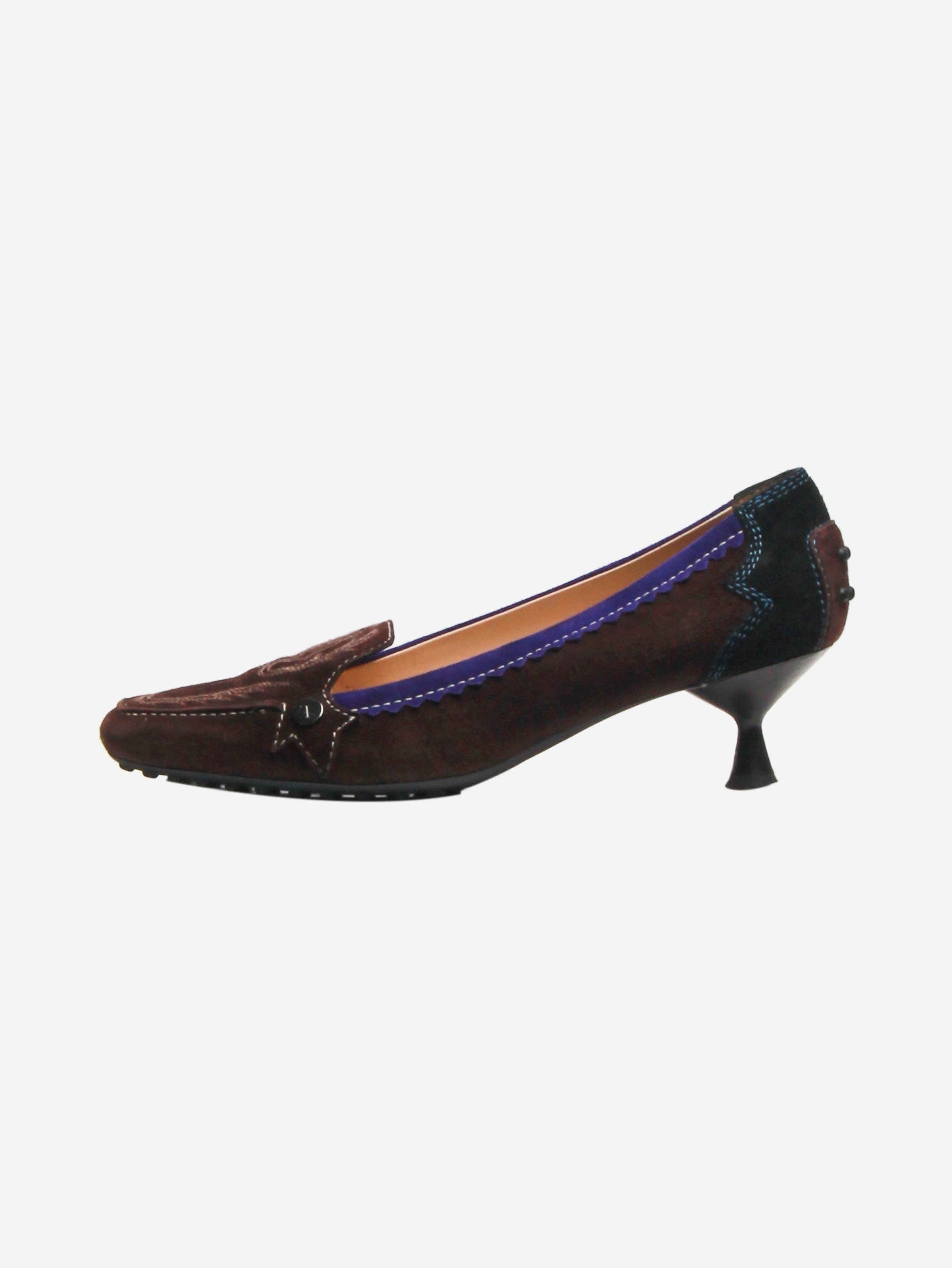 Brown Embroidered Suede Pumps Women's Size EU 37 (US 7) - Elegant Comfort for Weddings, Parties & Office Wear