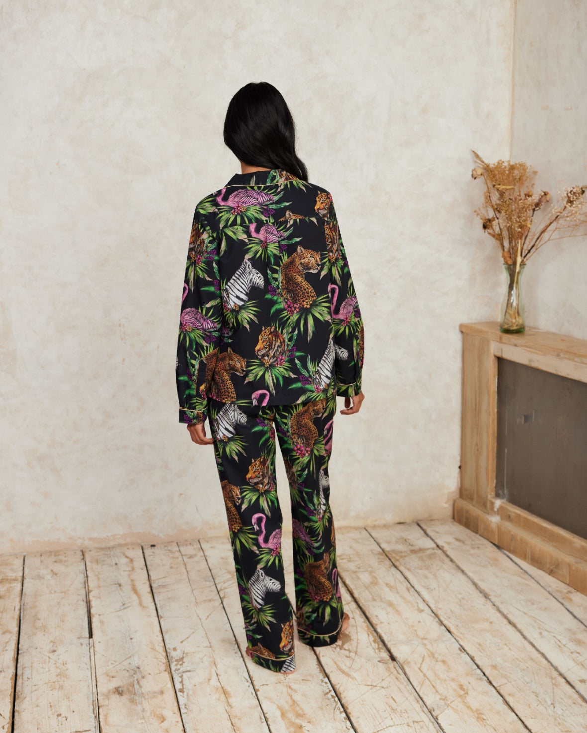 Organic Cotton Long Sleeve Pajama Set with Wild Nights Print - Soft & Breathable Sleepwear for Women, Perfect for Cozy Nights & Relaxing at Home