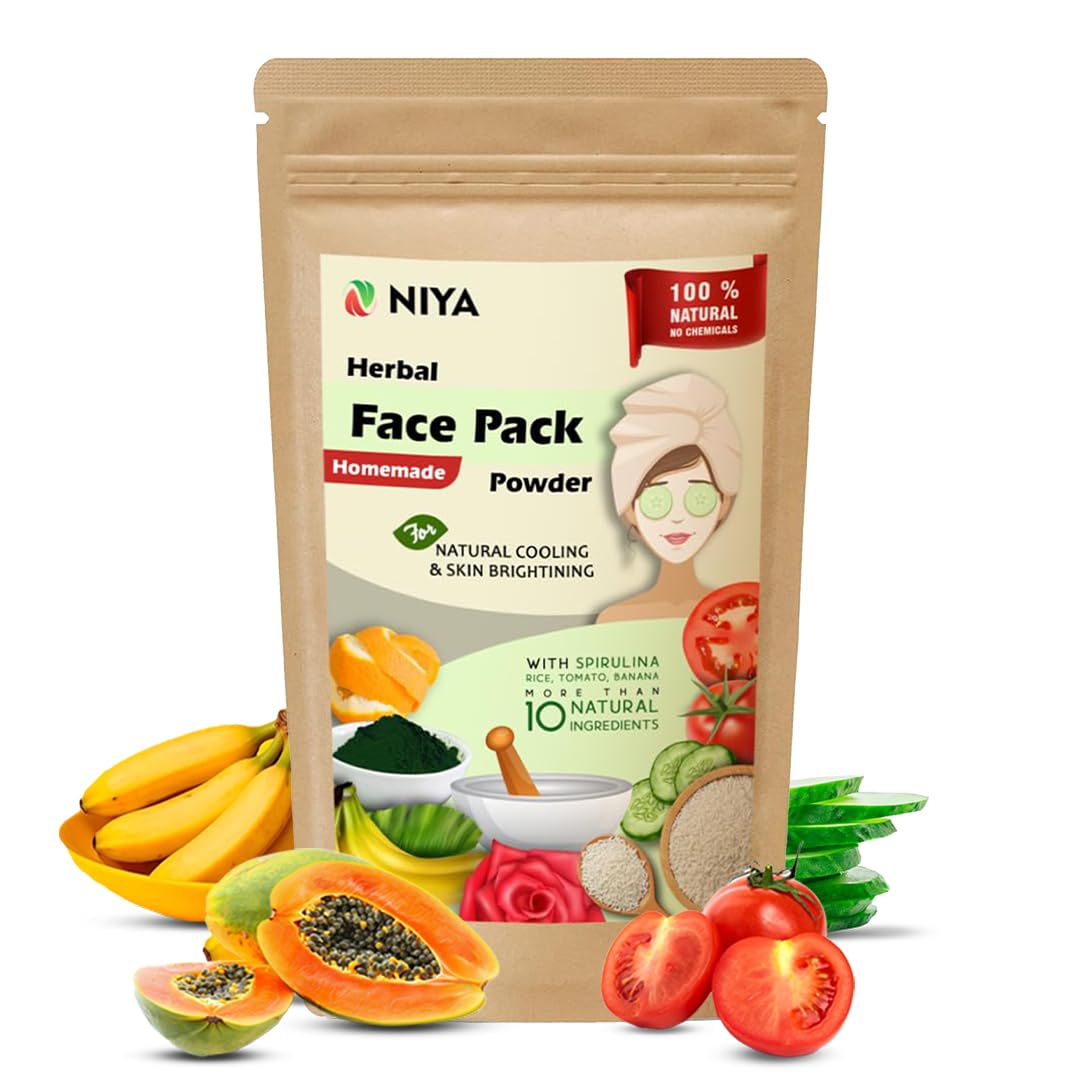 Niya Natural Rice Face Pack with Banana, Spirulina & Multani Mitti - 100g Pure Natural Herbal Facial Mask for Glowing Skin | Detox & Brightening Treatment for Daily Skincare Routine